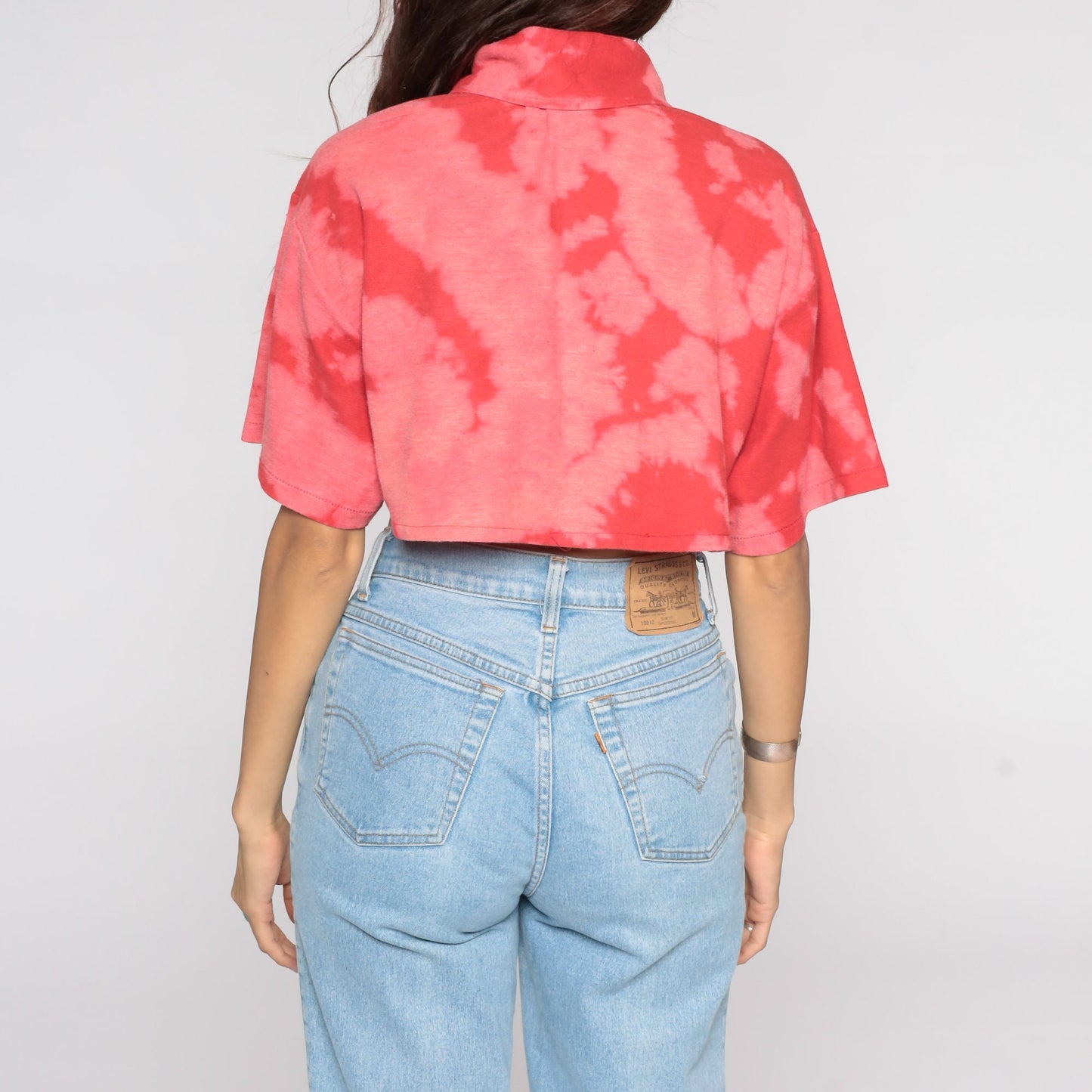 90s Wizards VFW 1699 Tie Dye Crop Top Button Up Shirt Red Extra Large