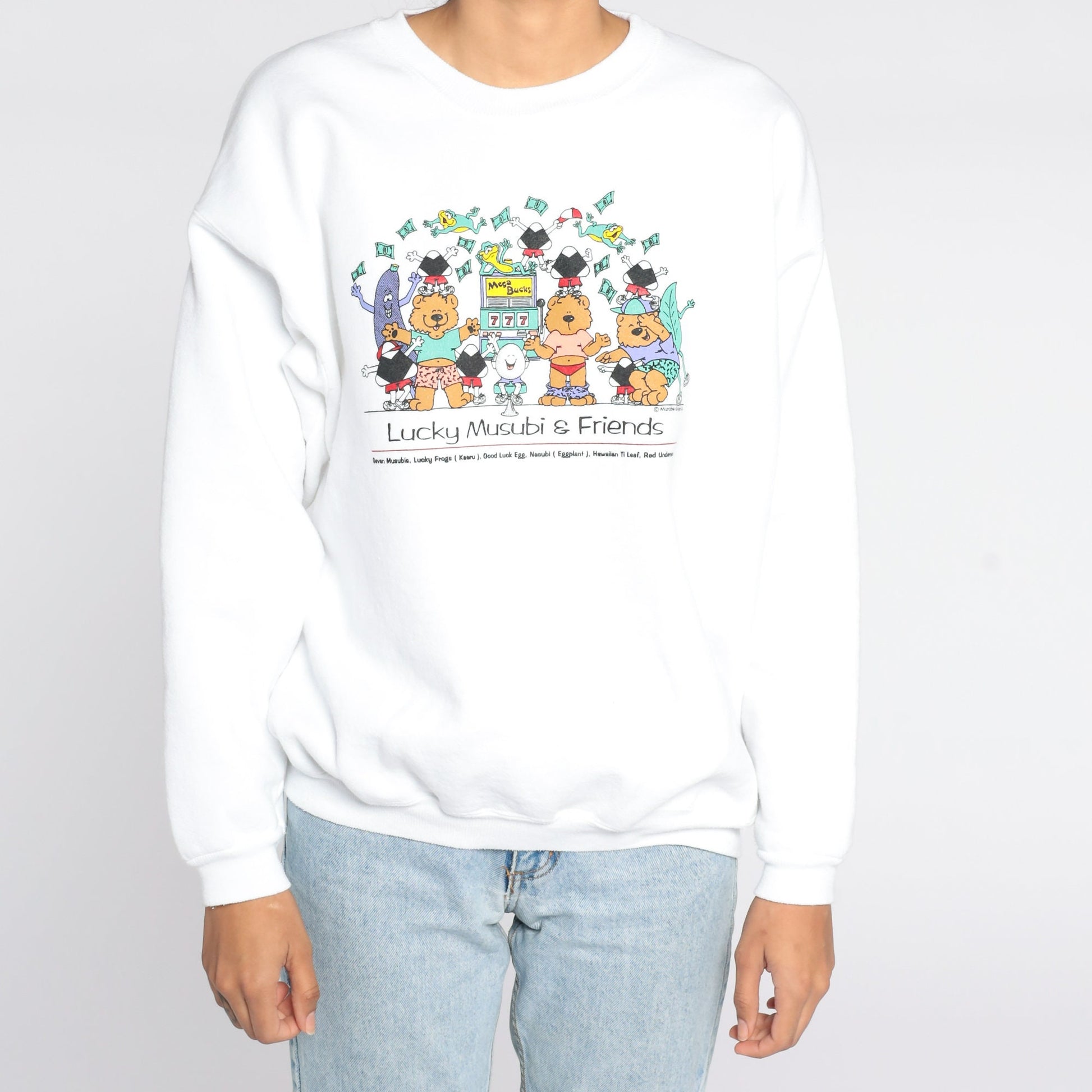 90s Lucky Musubi Sushi Graphic Sweatshirt Teddy Bear Crewneck Large