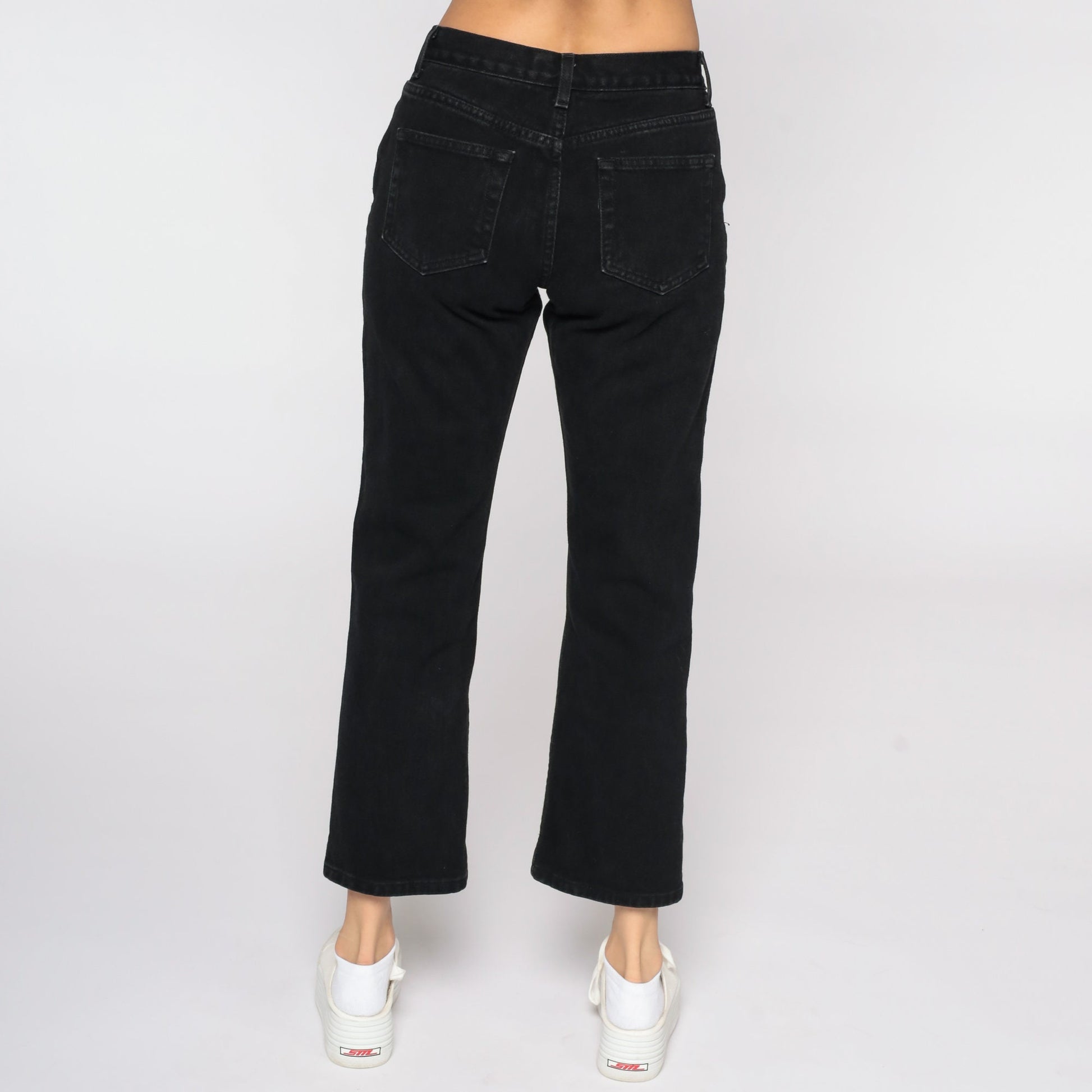 90s London Jean Black Flared Denim Mid Rise Jeans Small 6