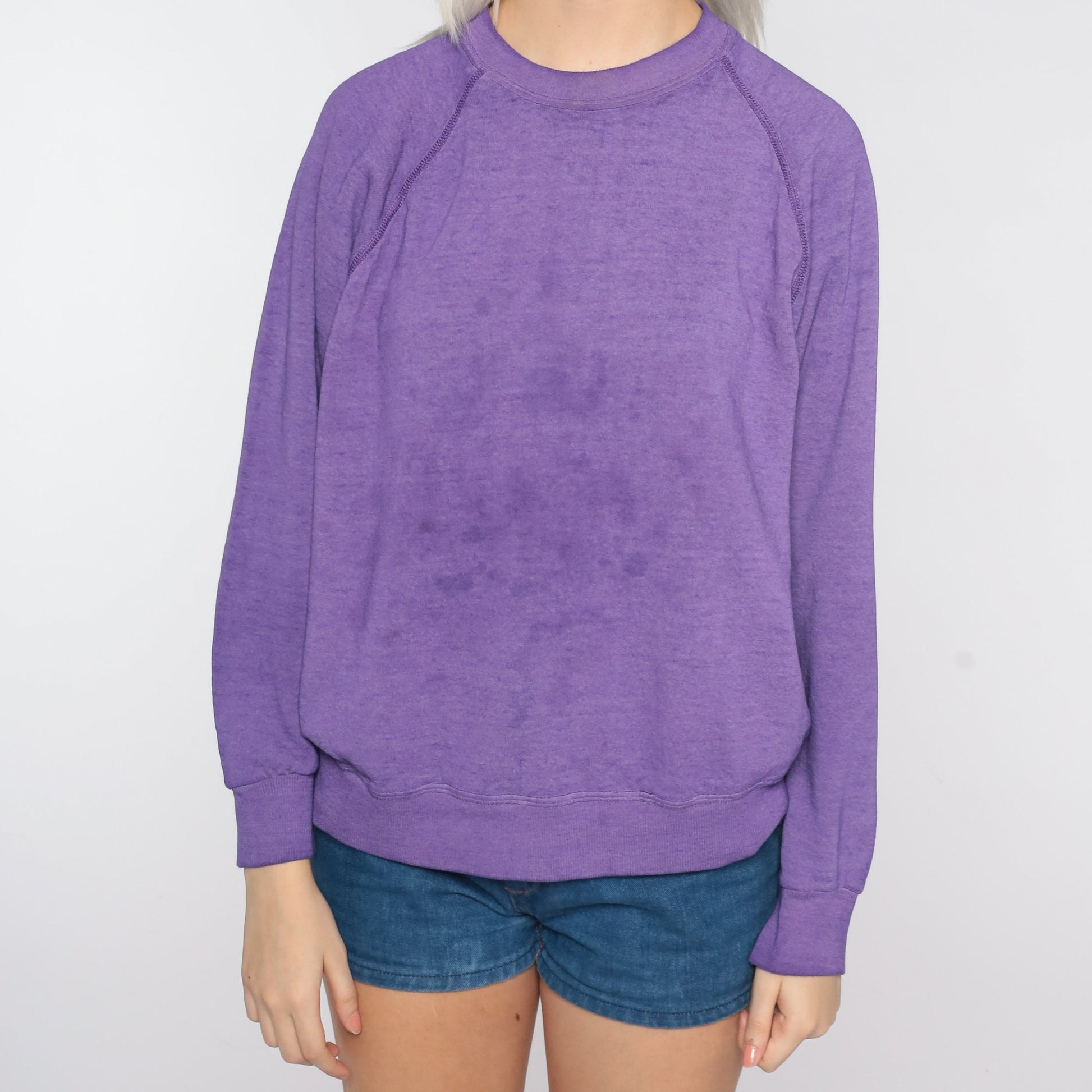 80s Purple Raglan Sweatshirt Crewneck Plain Pullover Extra Large