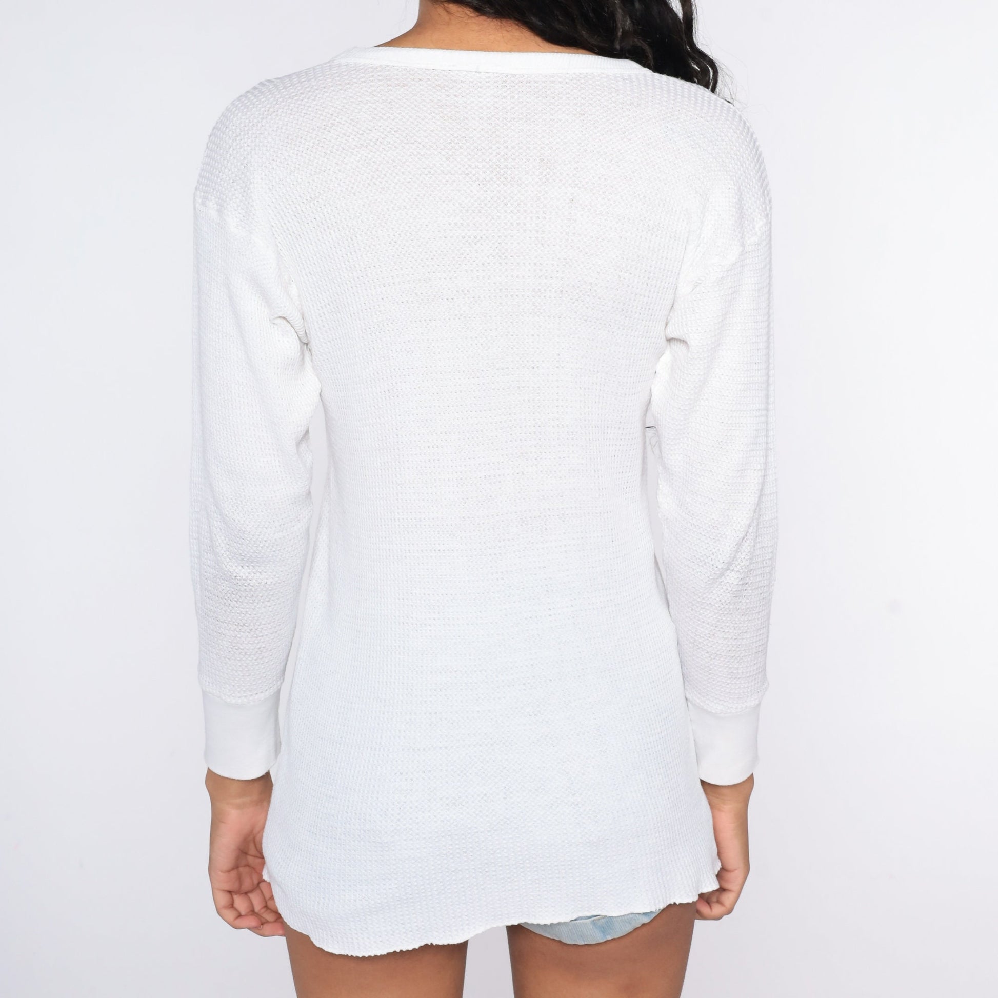 80s White Thermal Waffle Knit Long Sleeve Undershirt Medium