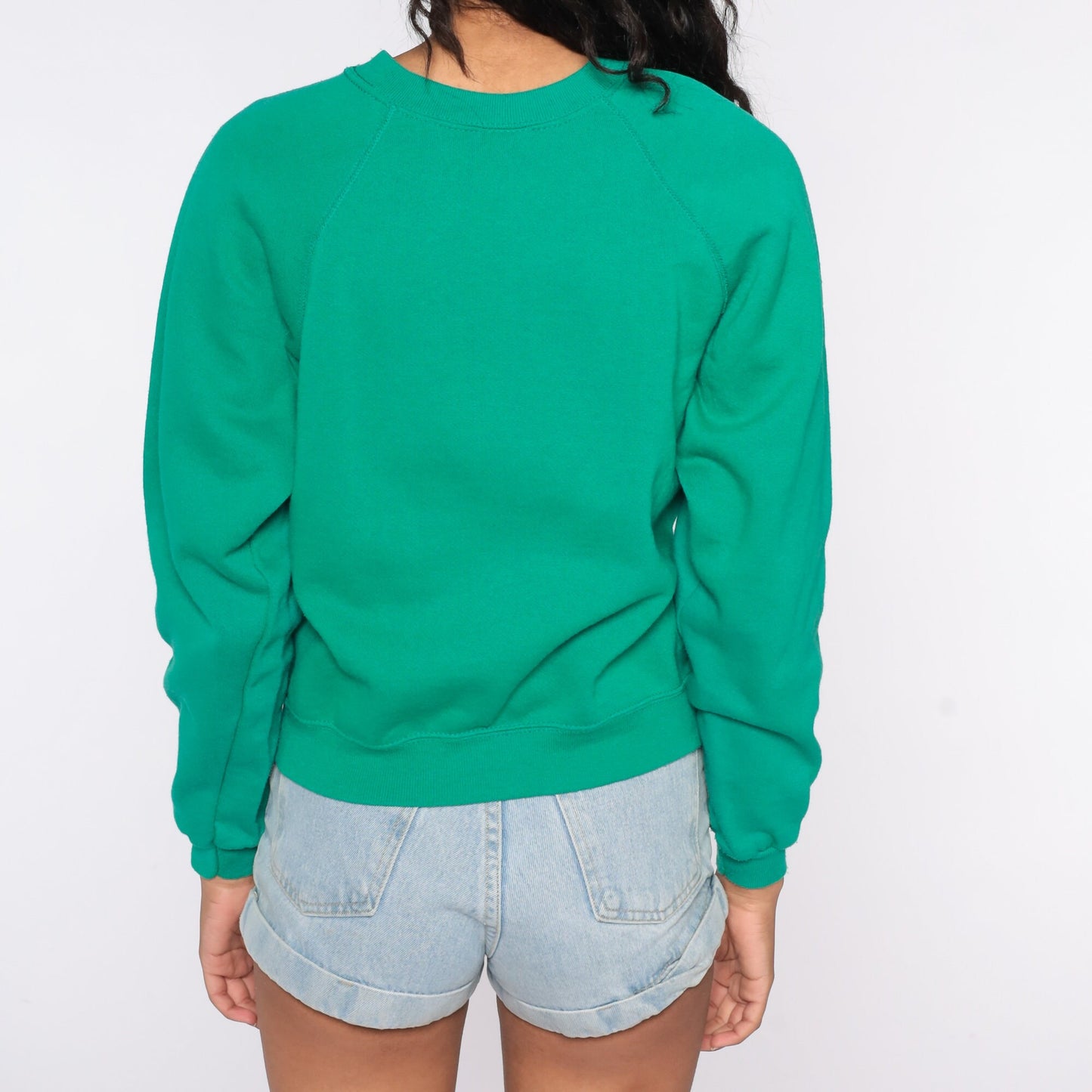 80s Christmas Sweater Woman Raglan Glitter Green Knit Extra Small XS