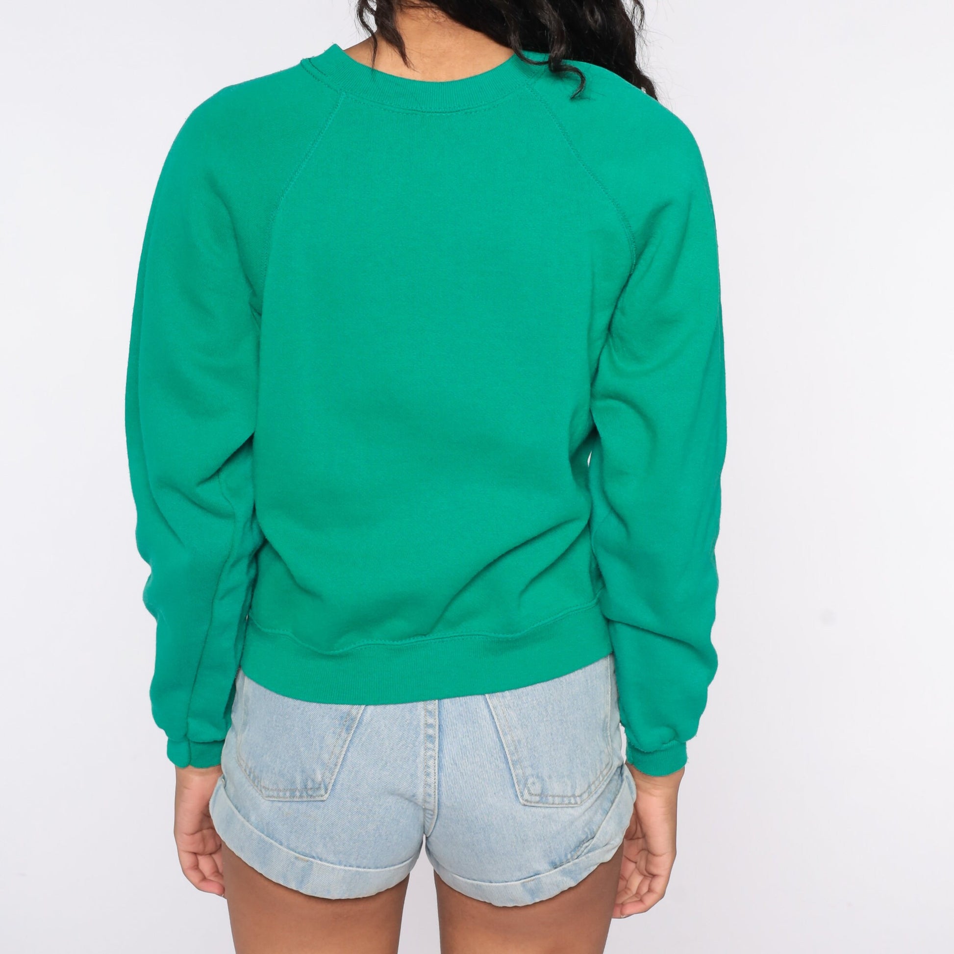80s Christmas Sweater Woman Raglan Glitter Green Knit Extra Small XS