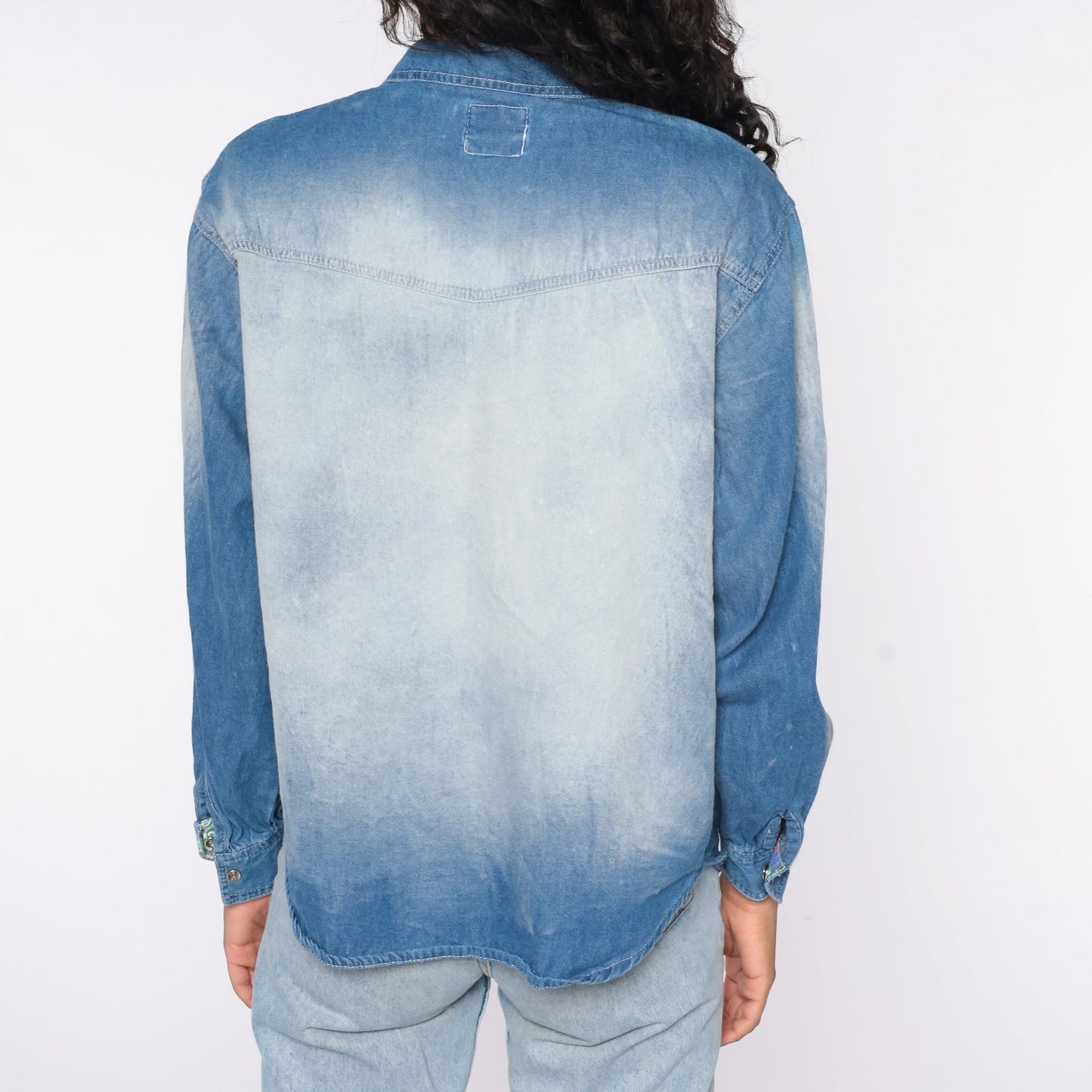 90s Anchor Blue Denim Pearl Snap Western Shirt Small
