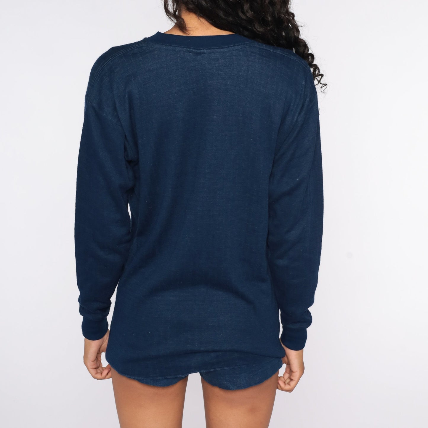 80s Navy Thermal Knit Long Sleeve Shirt Extra Large XL