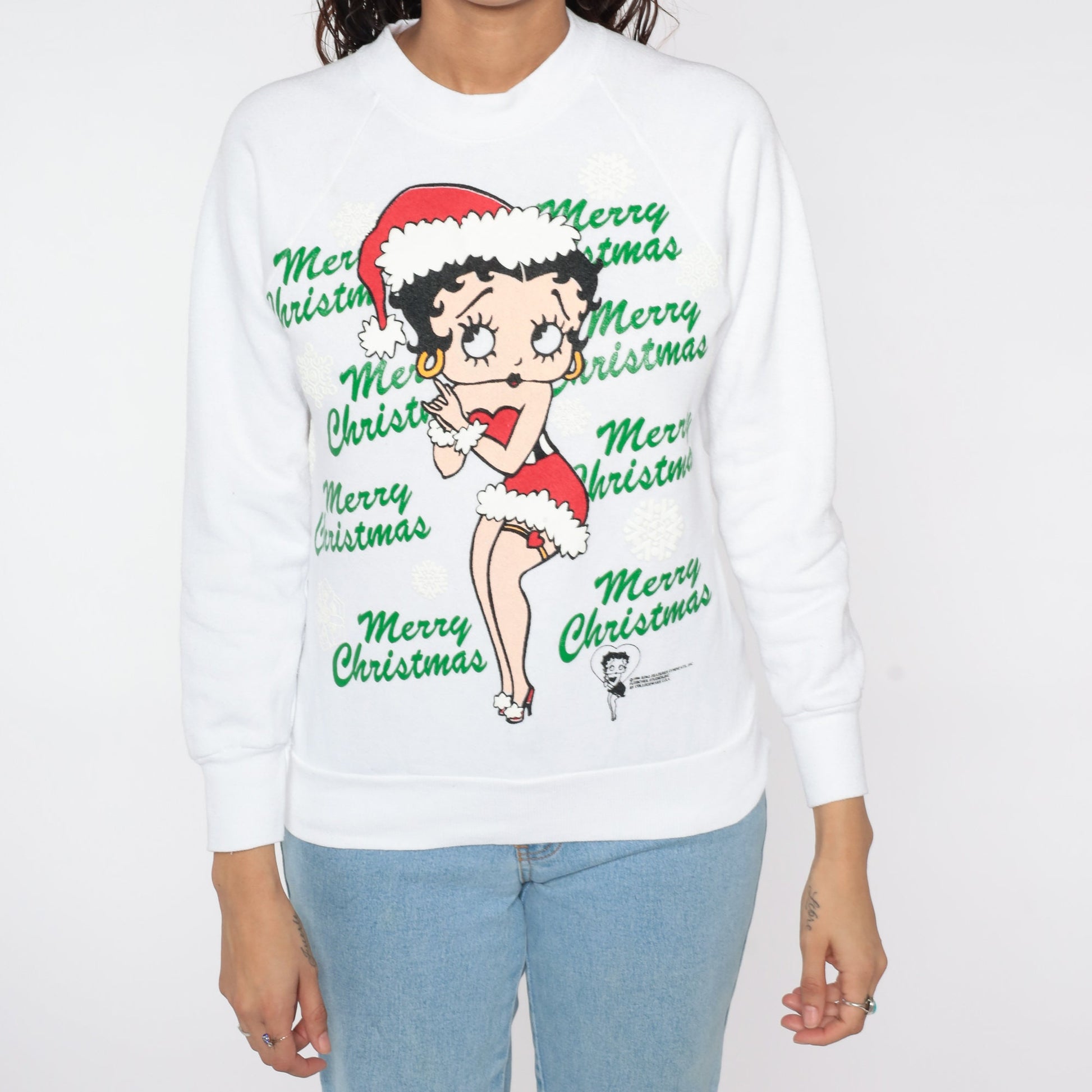 90s Betty Boop Merry Christmas Sweatshirt White Graphic Crewneck Small