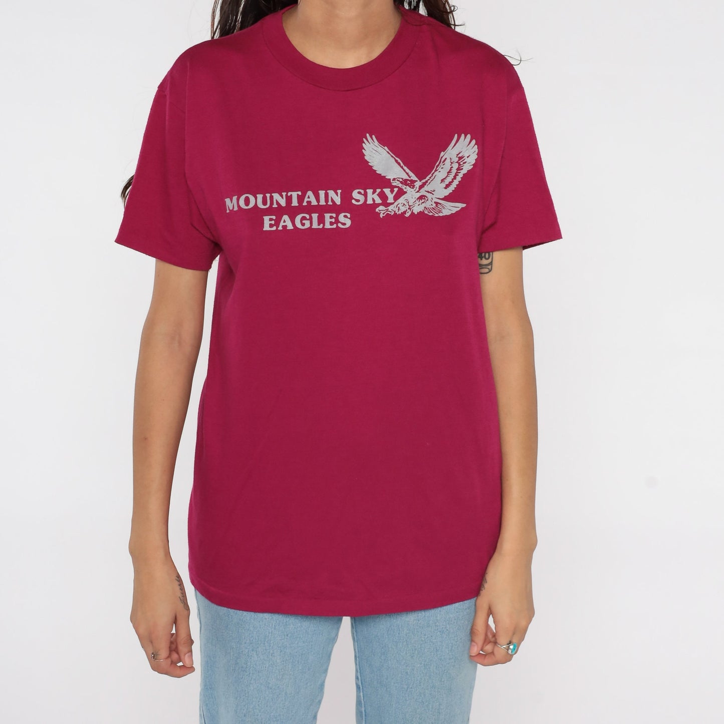 80s Mountain Sky Eagles Graphic T-Shirt Raspberry Red Large