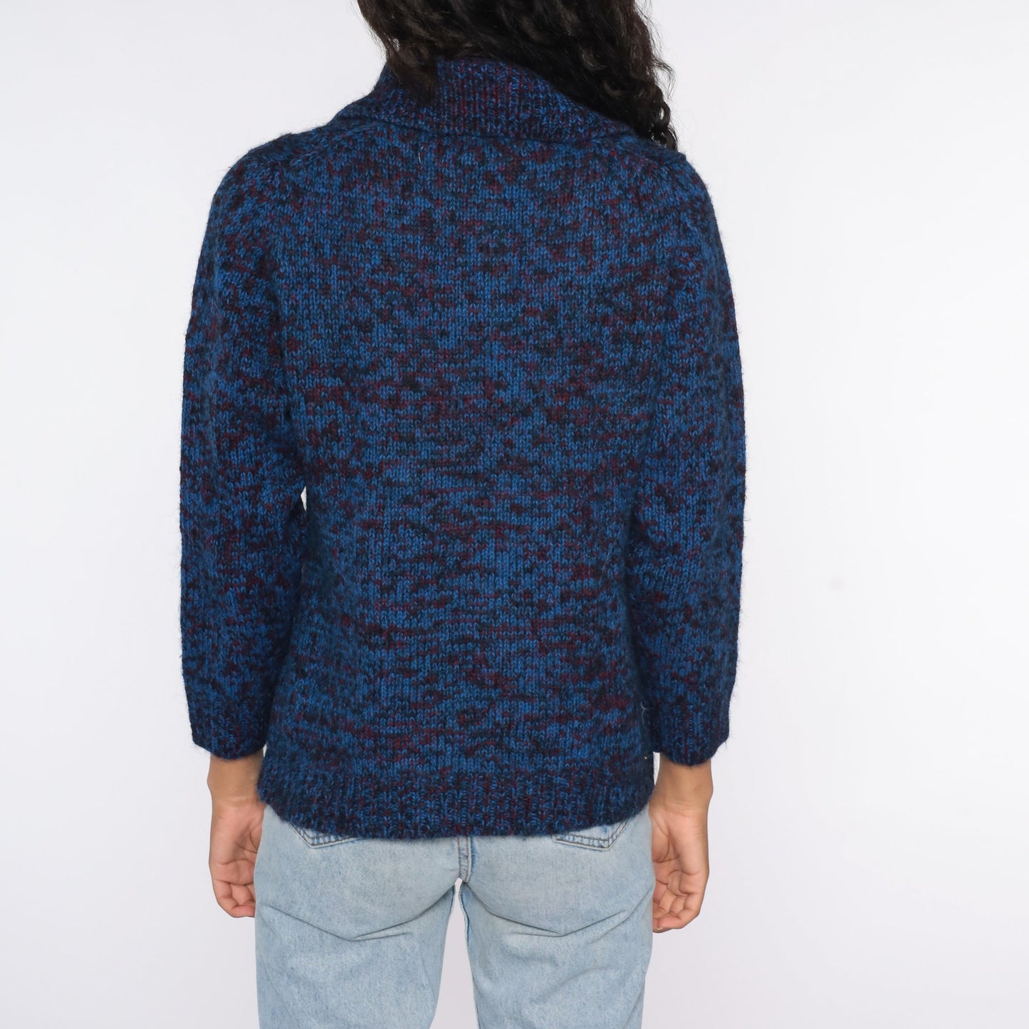 70s Dark Blue Space Dye Cardigan Sweater Button Front Medium