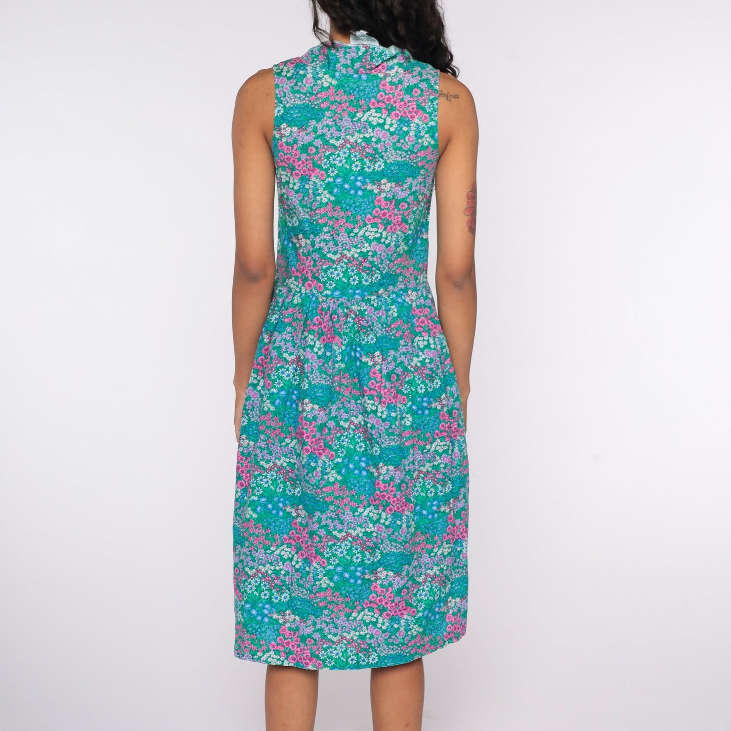 90s Kathy Sunada Floral Jumper Dress Green Midi Button Front Small