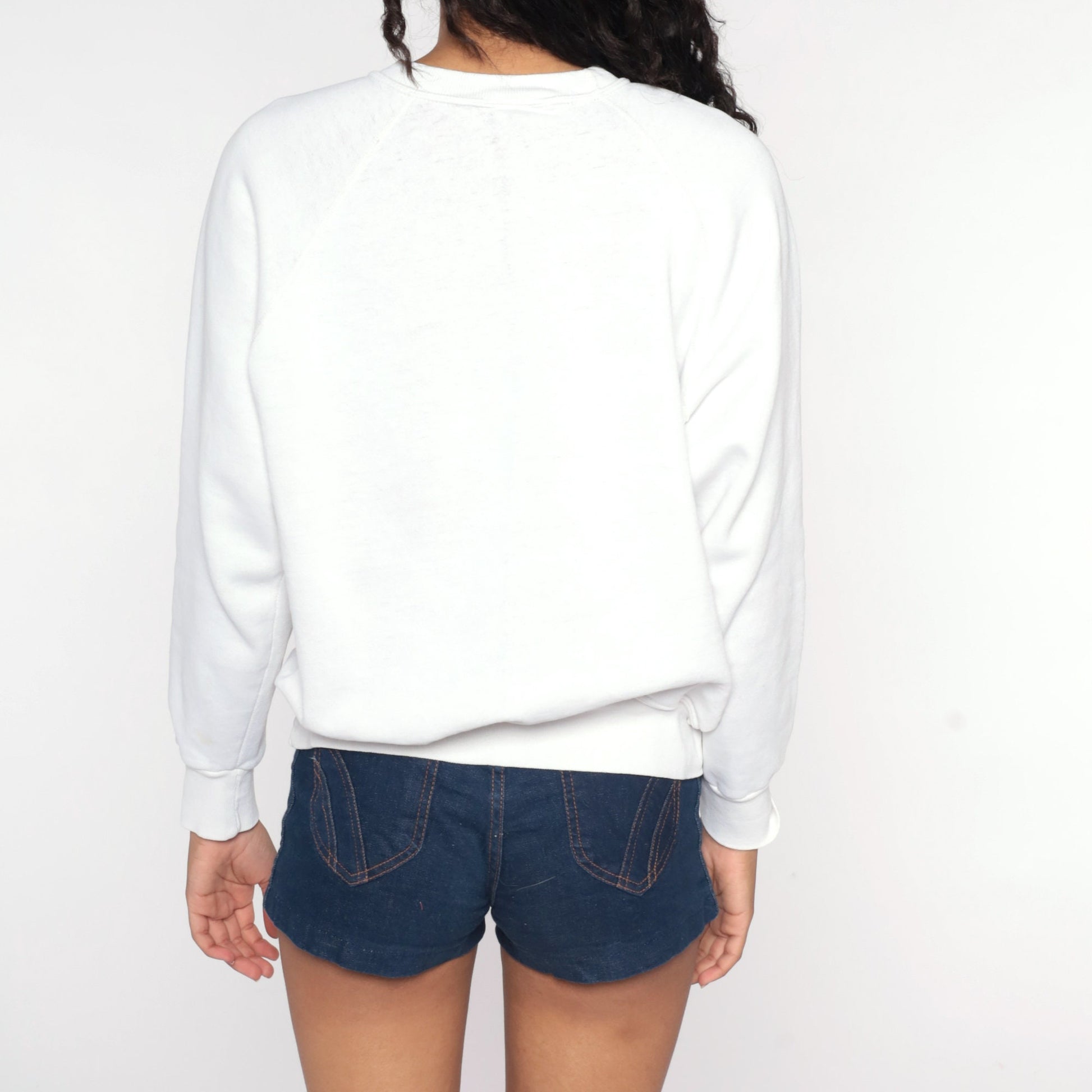 80s State U Football Sweatshirt White Graphic Crewneck Pullover Large