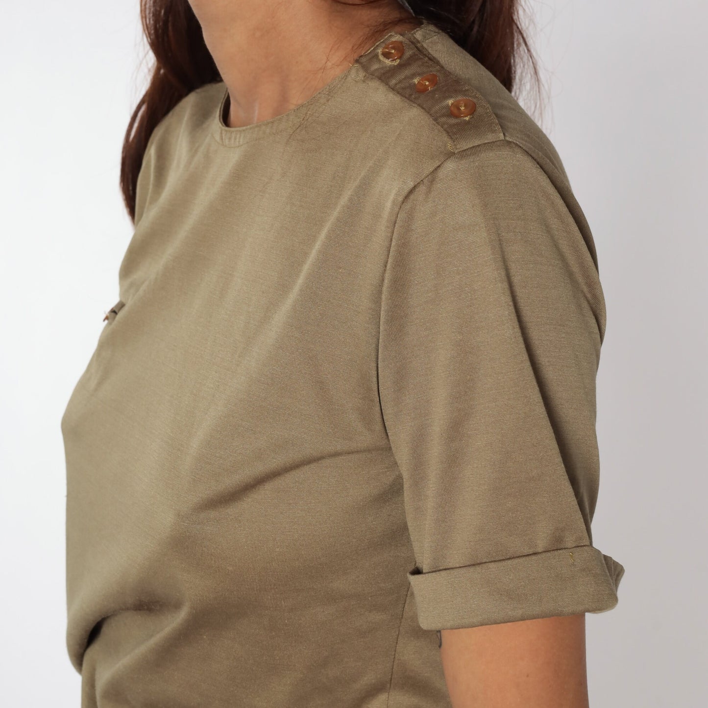 80s Brown Cotton T-Shirt Cuffed Sleeves Pocket Tee Small Medium