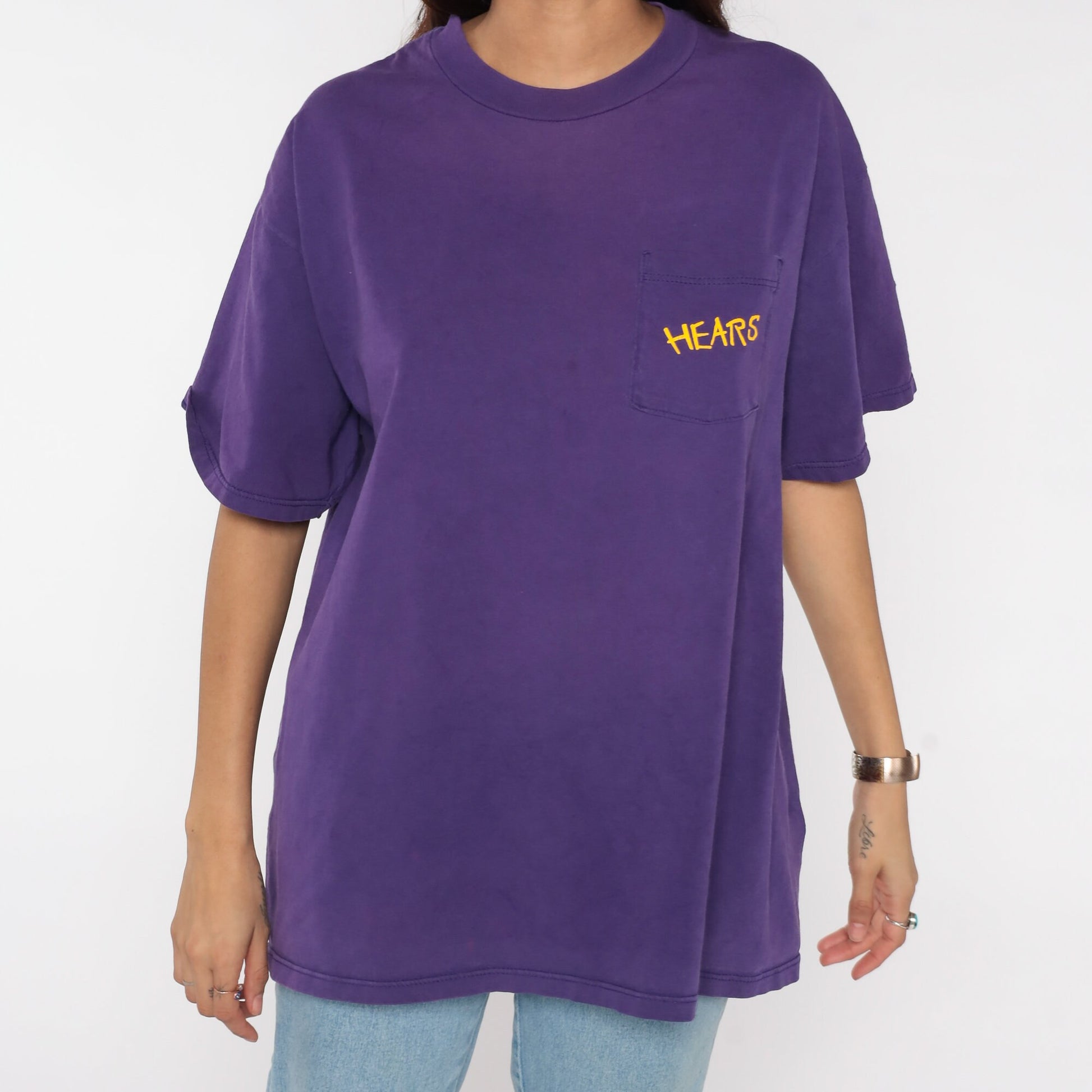 90s HEARS Arizona Sign Language Graphic T-Shirt Purple Cotton Pocket Tee Extra Large XL