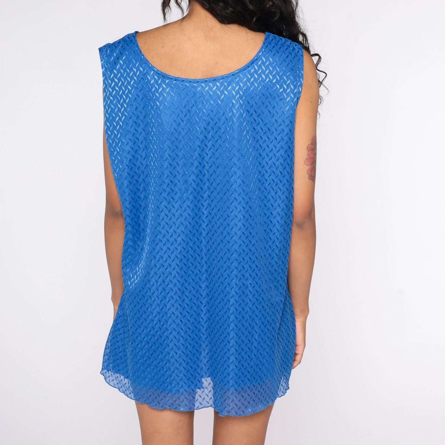 80s Royal Blue Embossed Tank Top Sleeveless Shirt Plus Size 14W