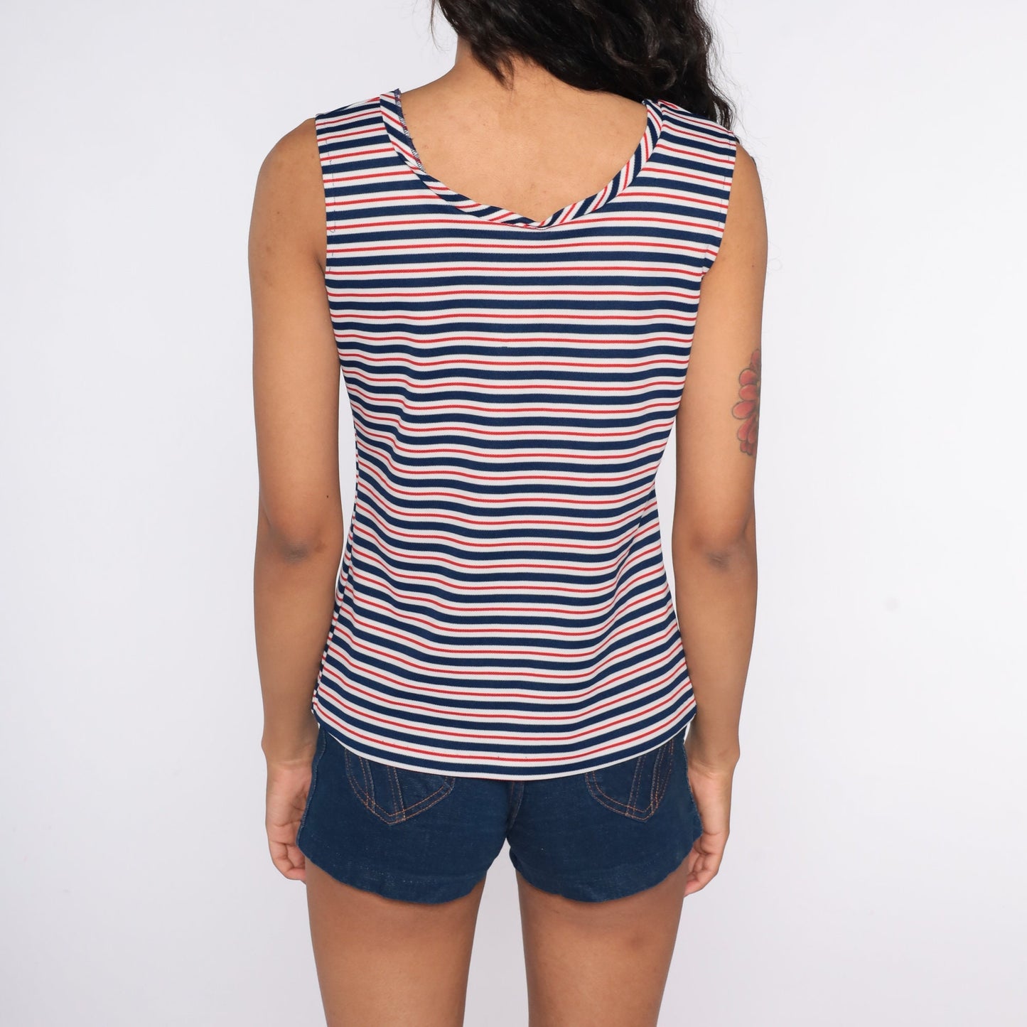 70s Striped Tank Top Red White Blue Sleeveless Shirt Medium