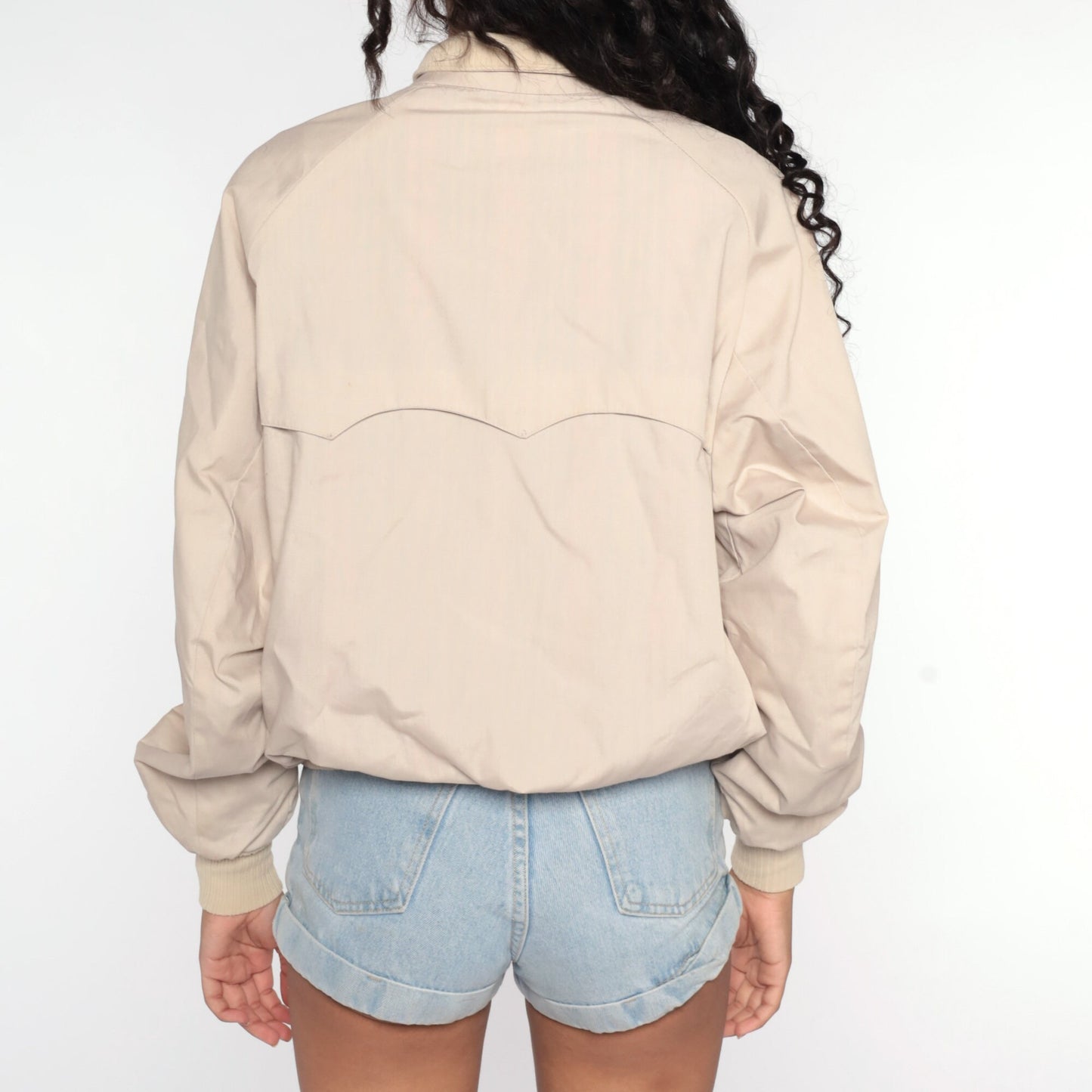 80s Beige Windbreaker Jacket Raglan Sleeve Zip Up Medium