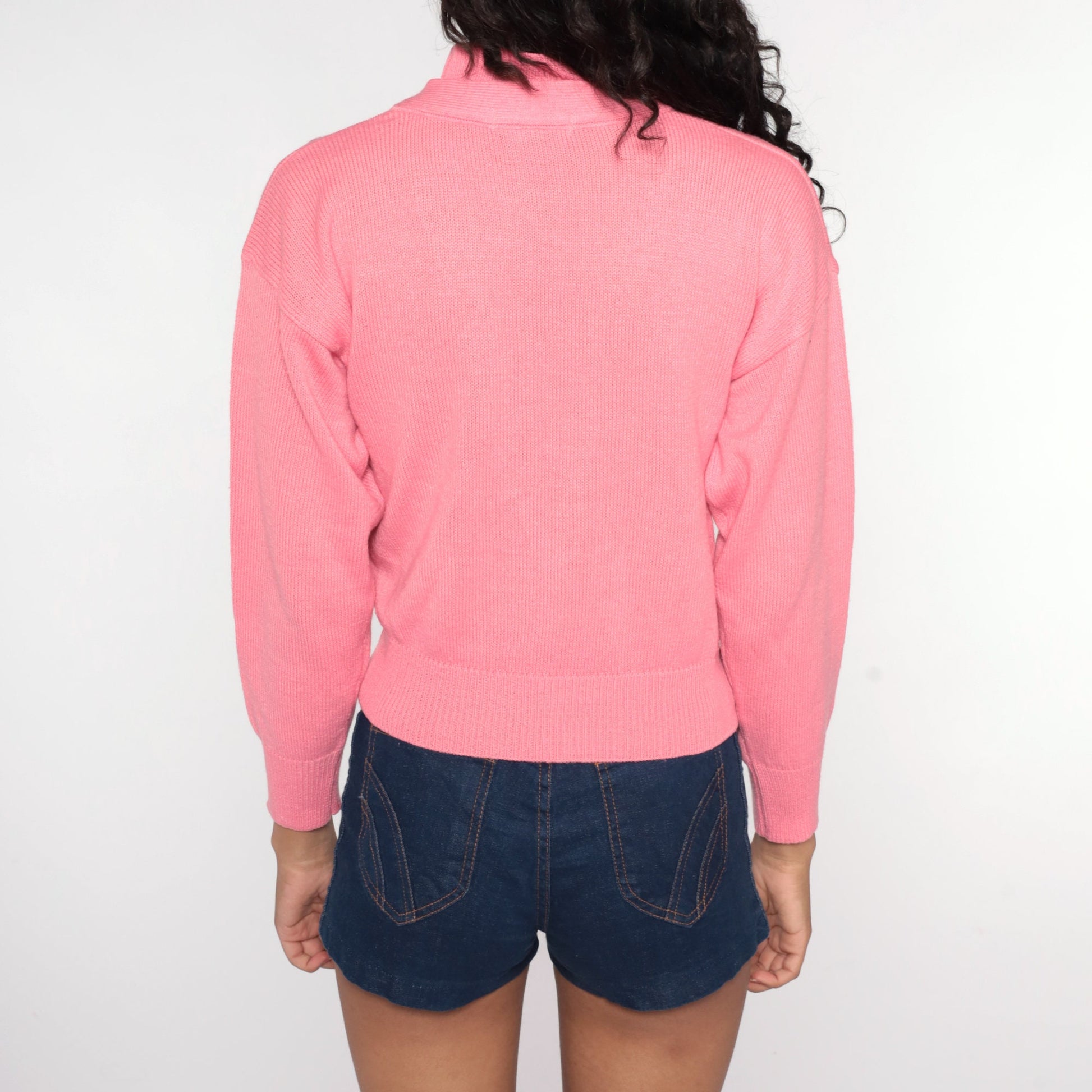 80s Pink Mock Neck Sweater Knit Pullover Small Medium