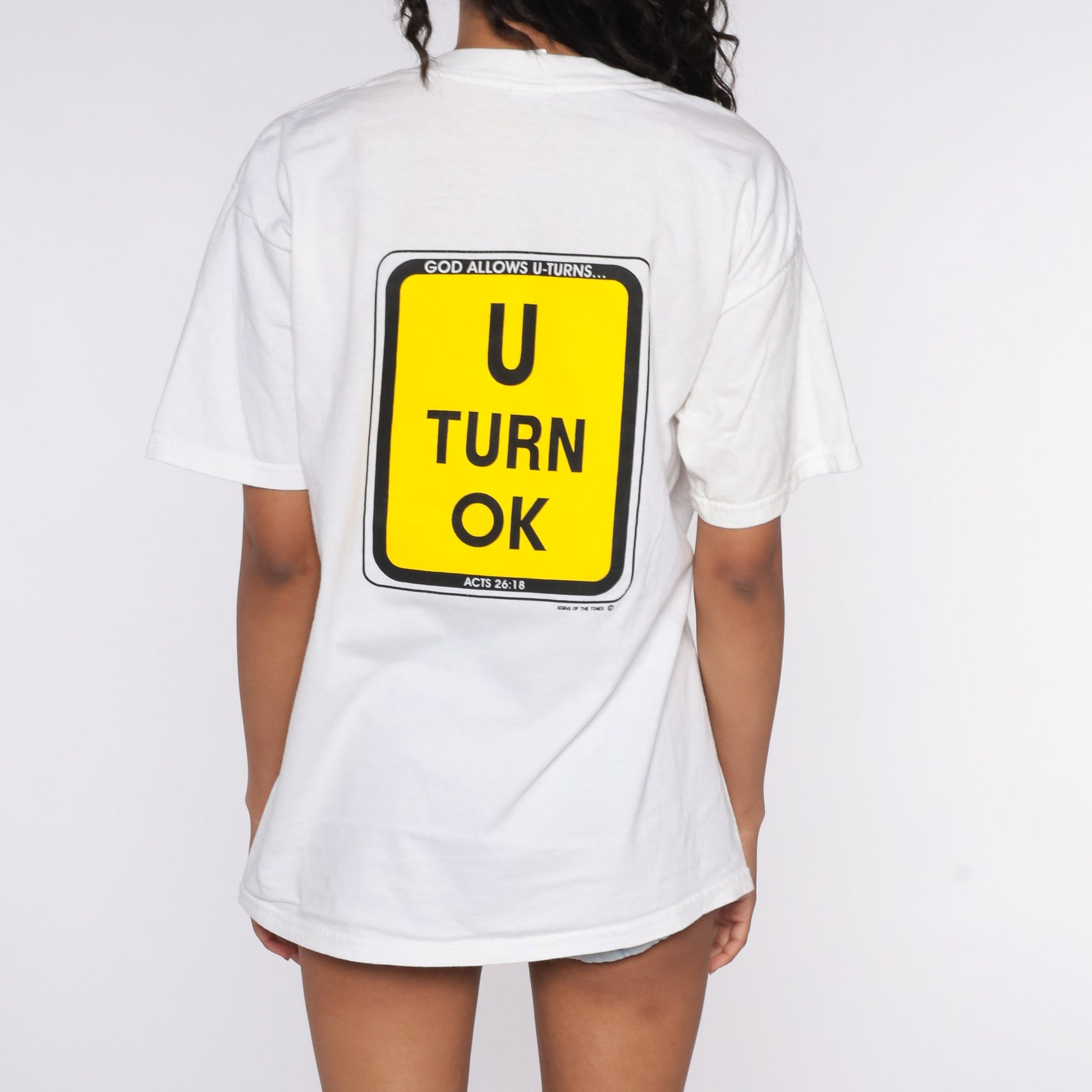 90s God Allows U-Turns Graphic T-Shirt White Cotton Large L