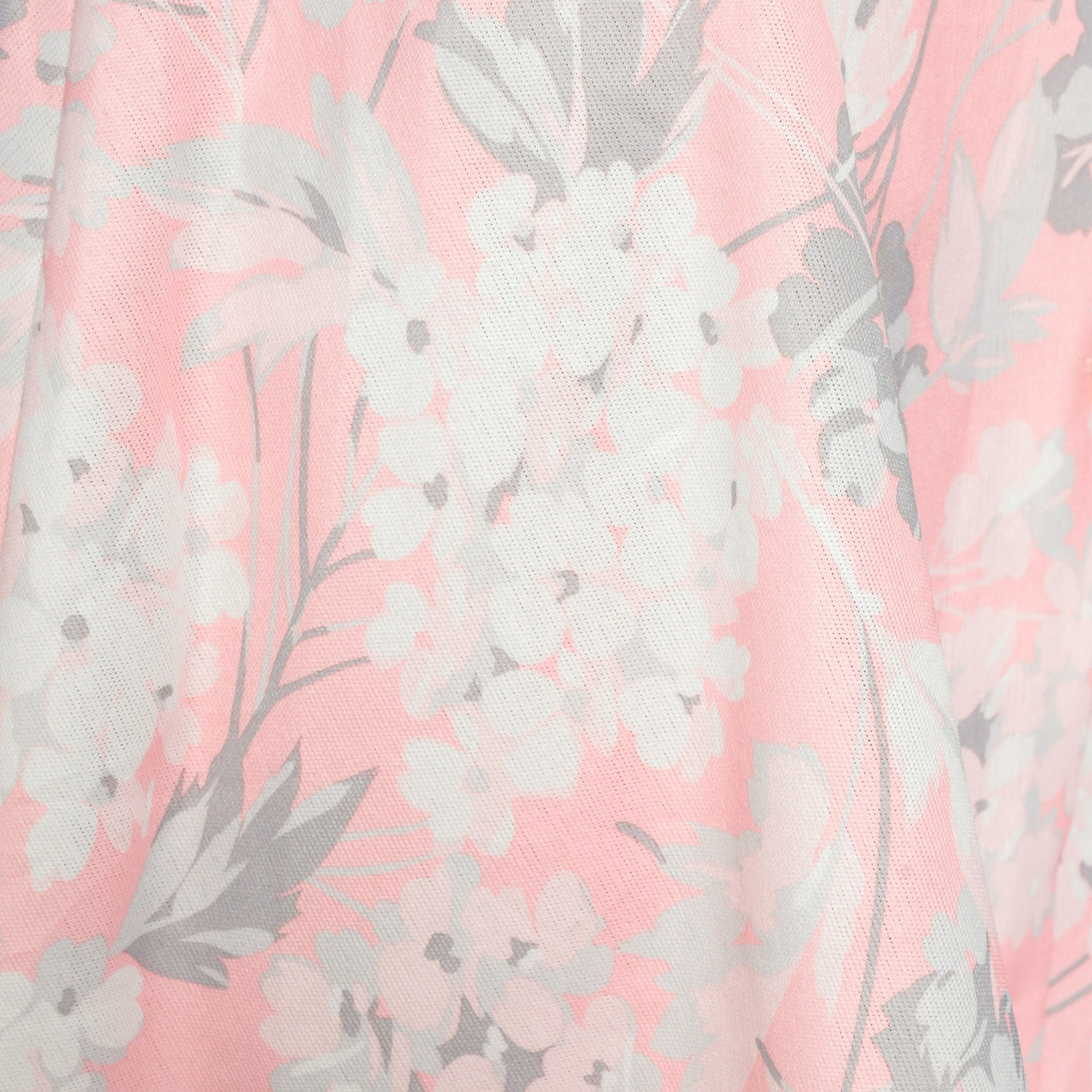 70s Floral Mini Dress Pink White Grey Button-Up High Waist Sleeveless Extra Large