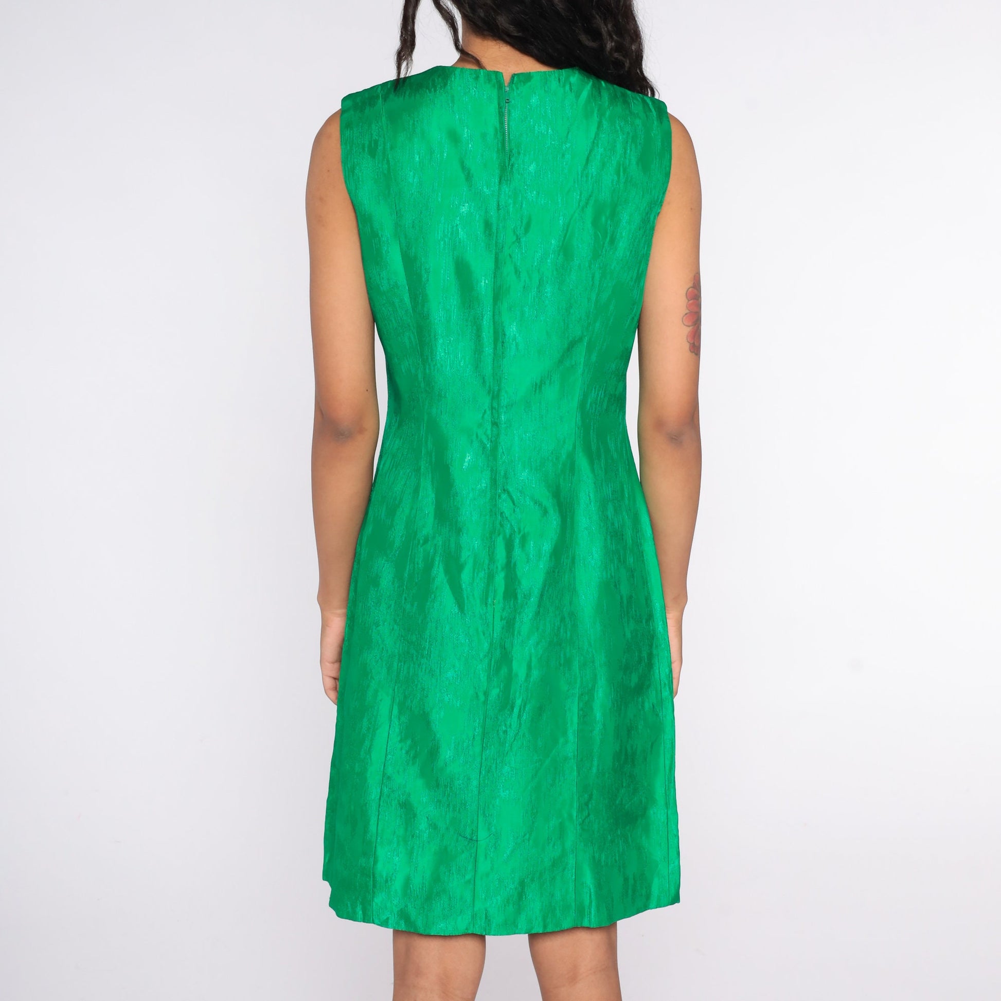 1960s Carol Craig Green Sheath Mini Dress Sleeveless Small