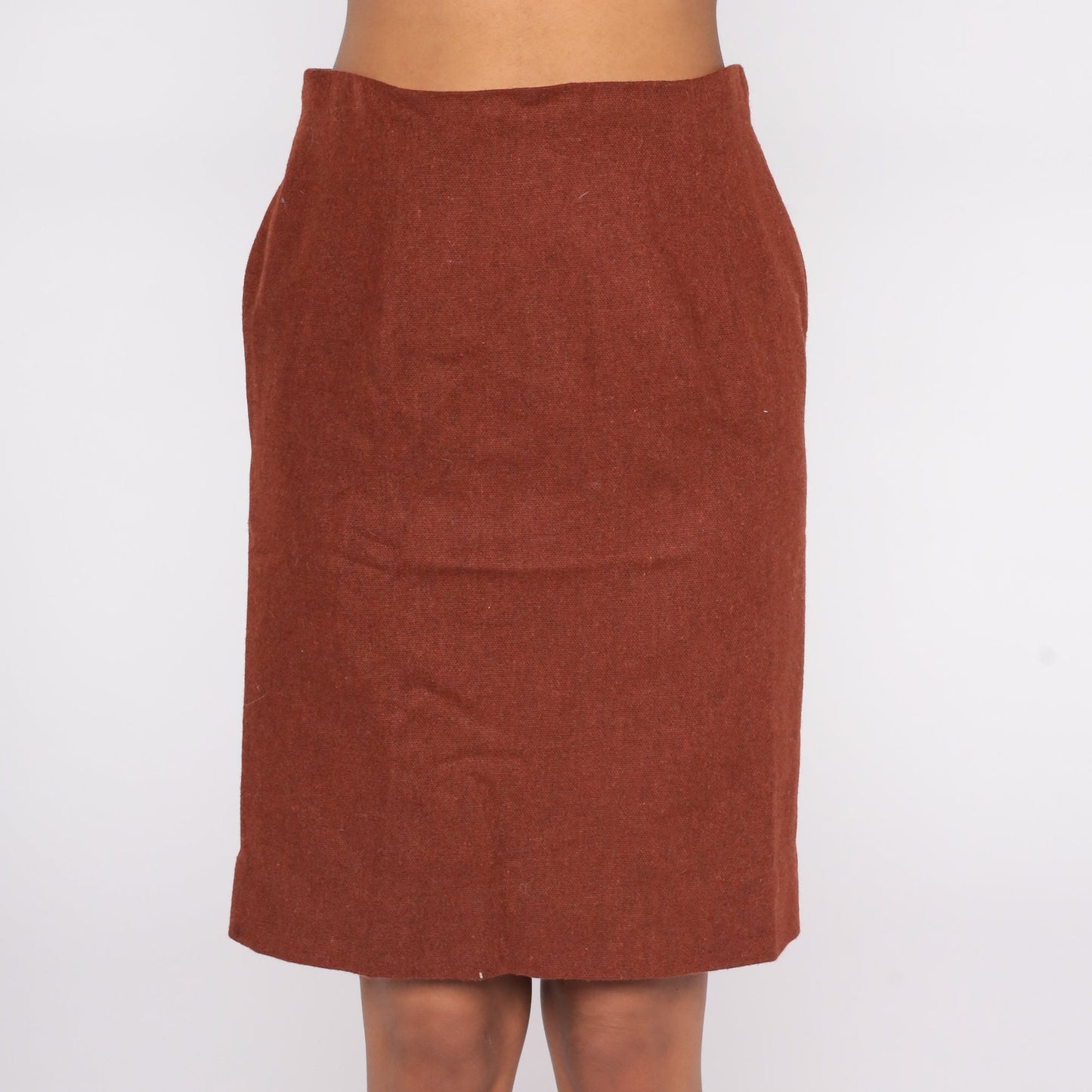 80s Brown Wool Mini Pencil Skirt High Waist Small S