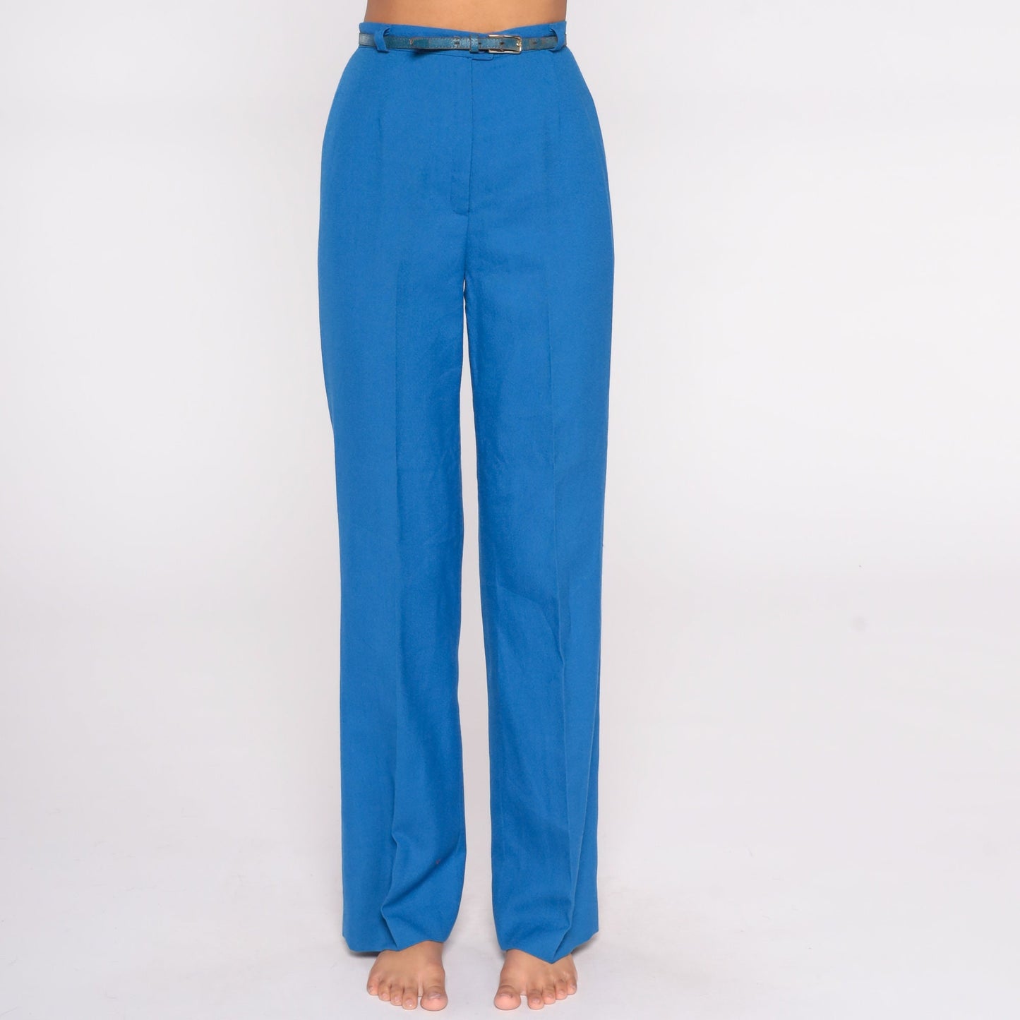 70s Blue High-Rise Straight Leg Trousers Small Tall