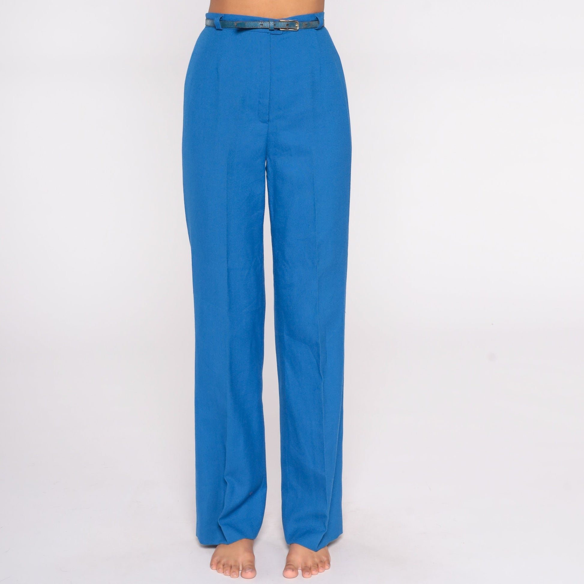 70s Blue High-Rise Straight Leg Trousers Small Tall