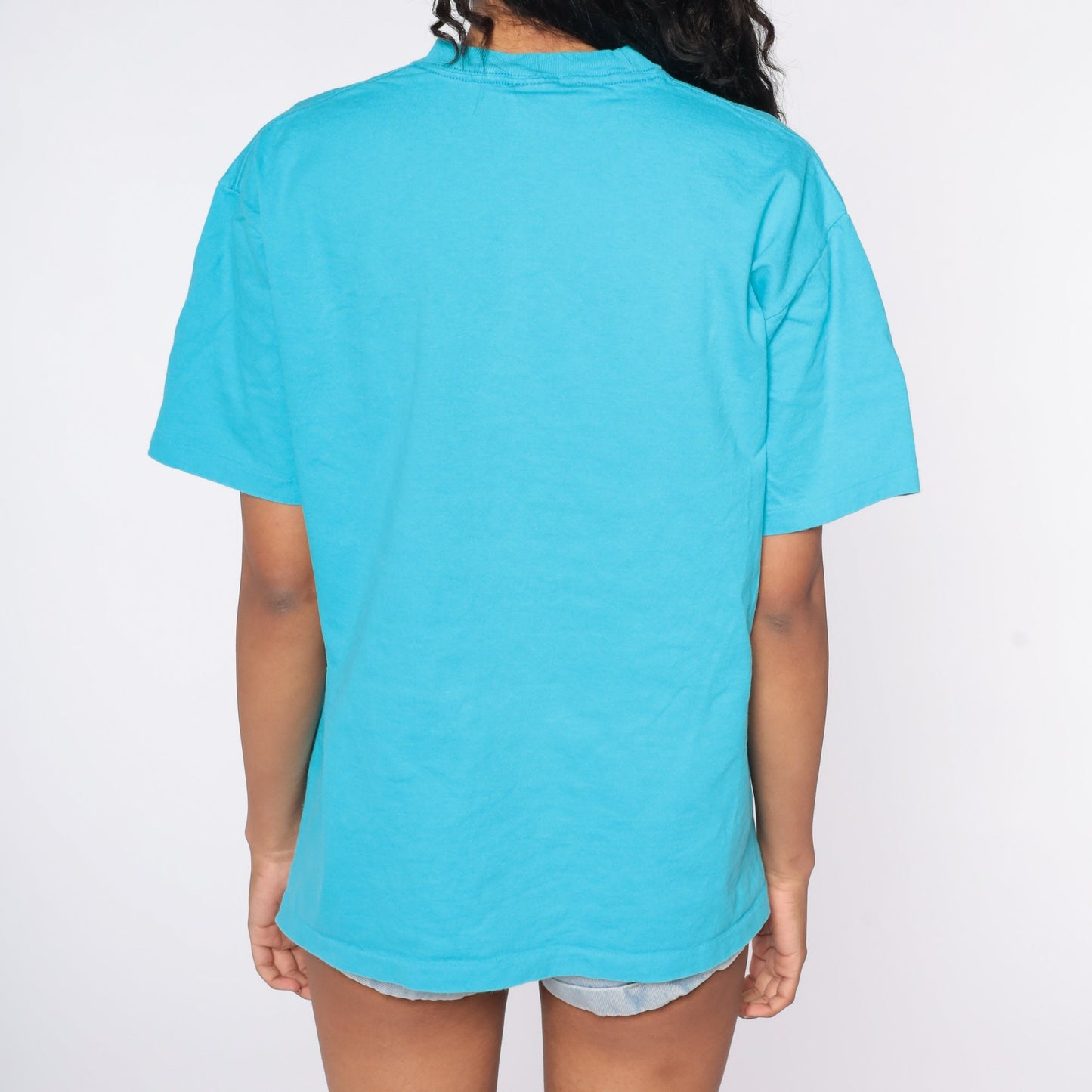 80s Blue Single Stitch Plain T-Shirt Cotton Crewneck Large L