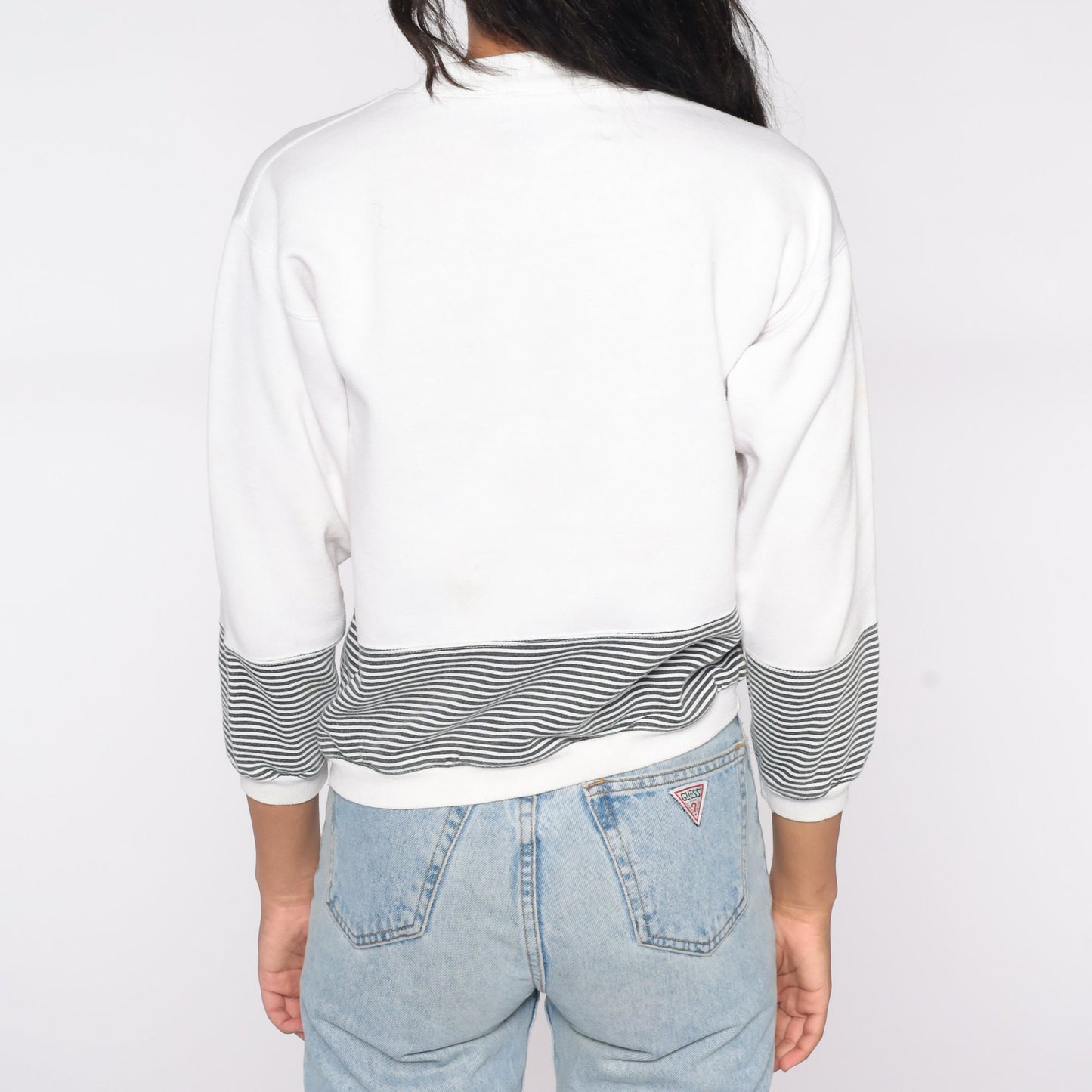 90s Bugle Boy White Striped Military Sweatshirt Extra Small XS