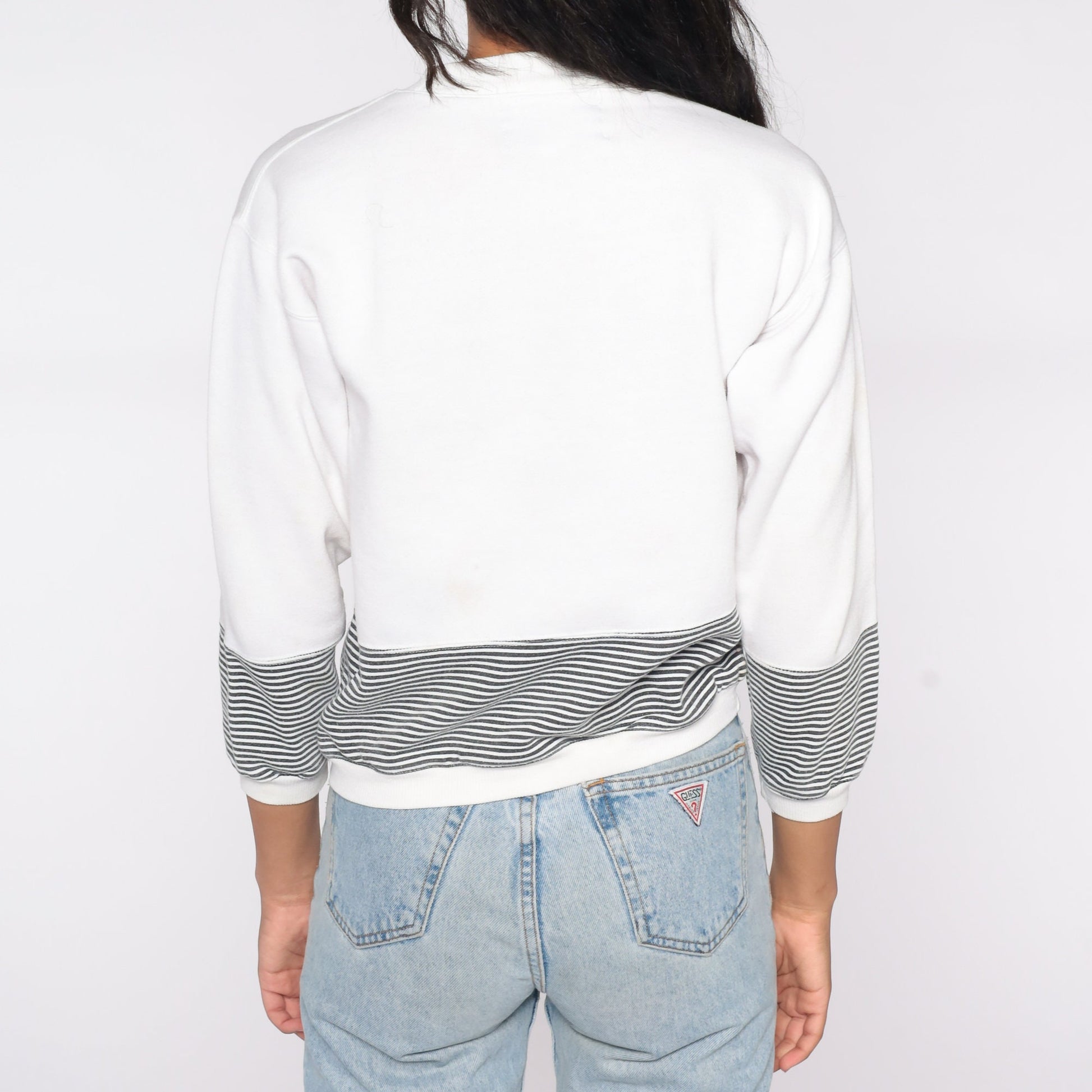 90s Bugle Boy White Striped Military Sweatshirt Extra Small XS