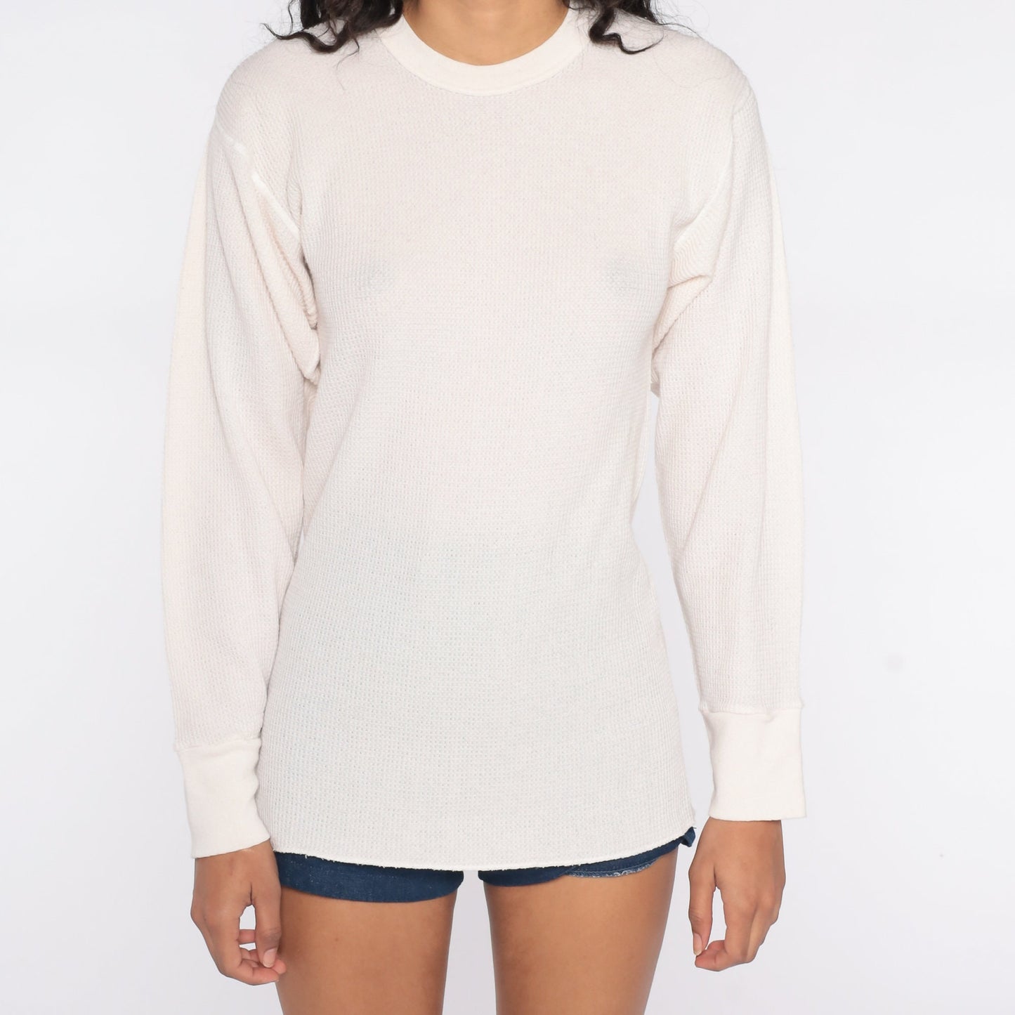 80s Off-White Waffle Knit Thermal Long Sleeve Shirt Extra Large XL