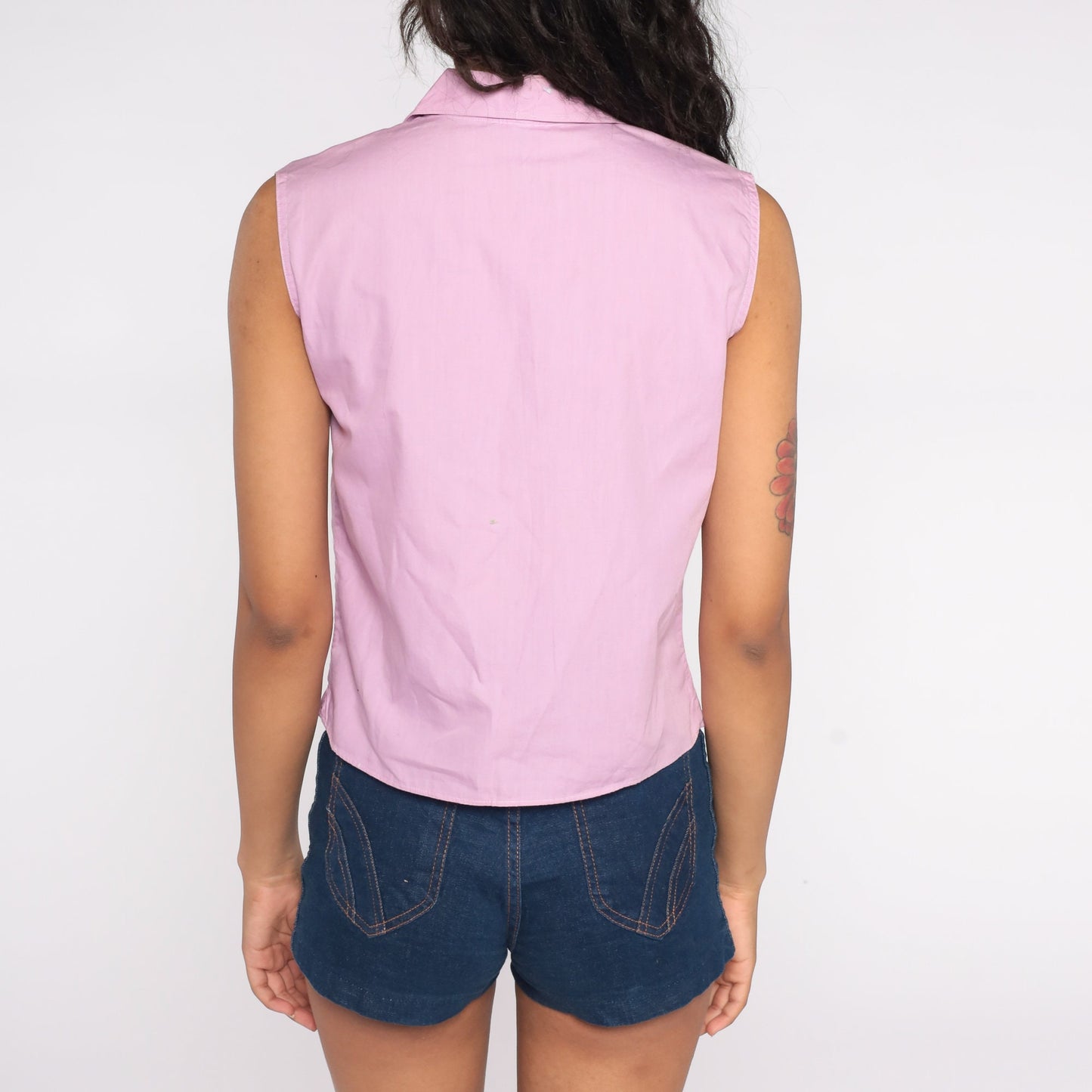 80s Lavender Cotton Button-Up Tank Top Sleeveless Blouse Small
