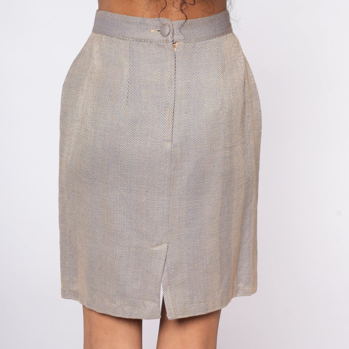 80s Herringbone Pencil Skirt High Waist Mini Wiggle Checkered Small