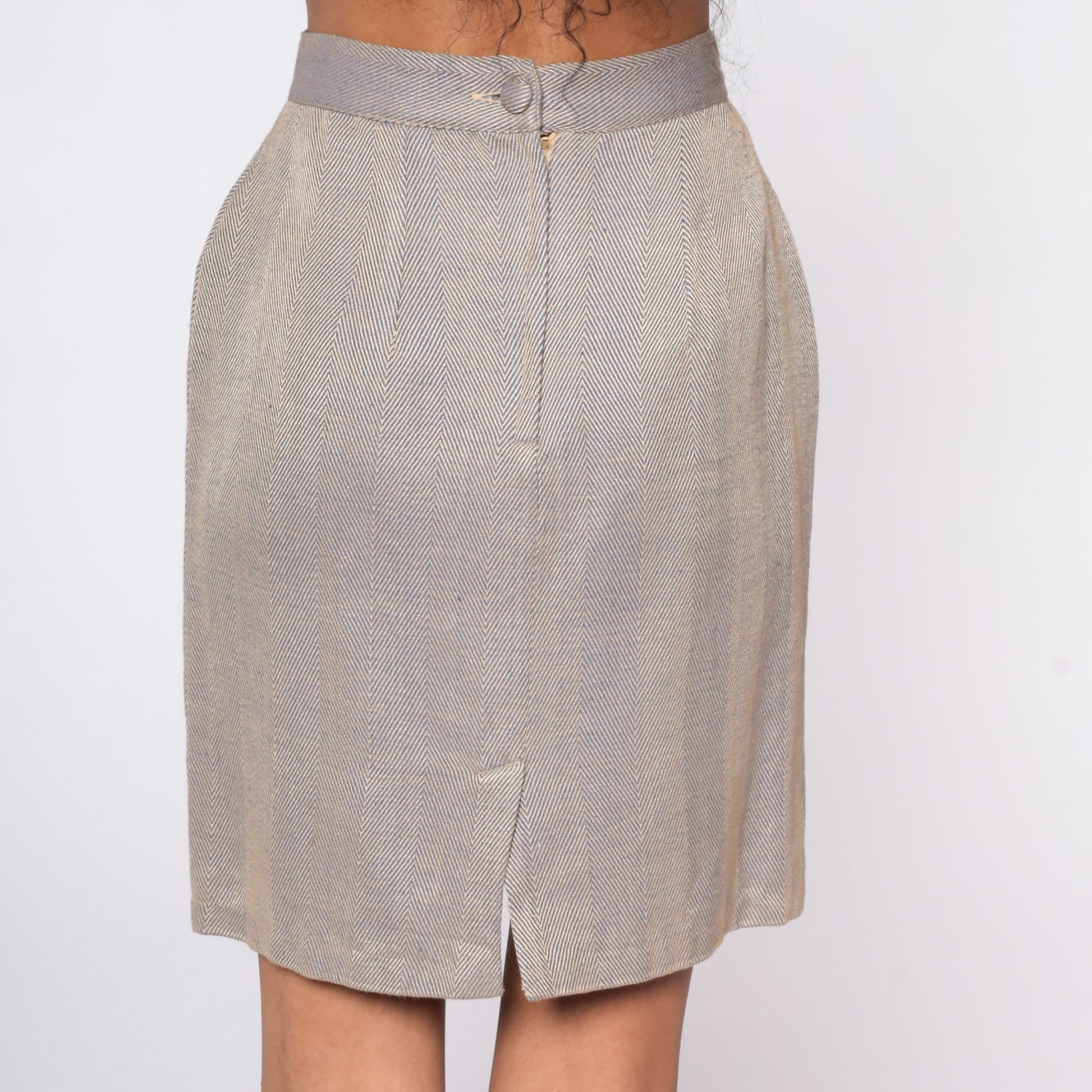 80s Herringbone Pencil Skirt High Waist Mini Wiggle Checkered Small