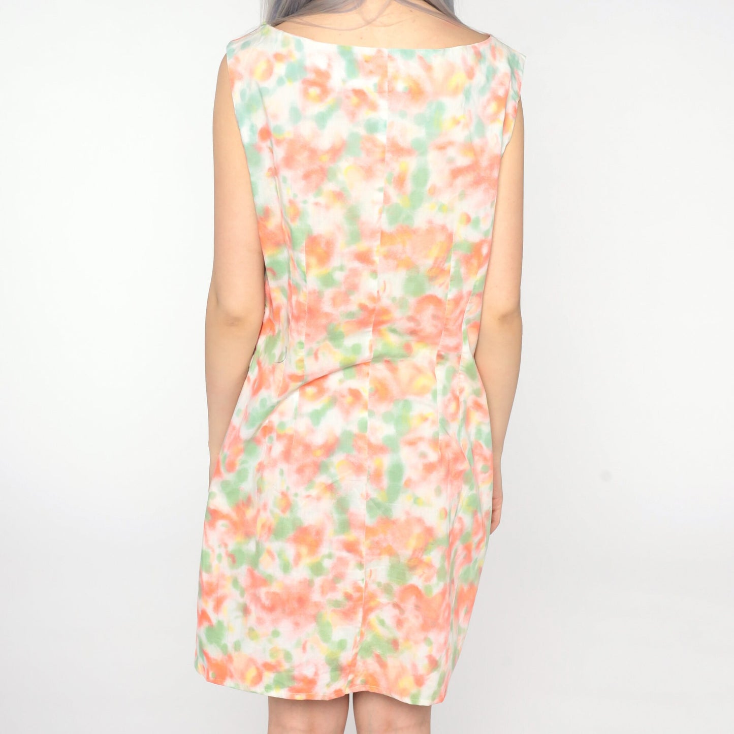1960s Mod Floral Mini Dress White Sleeveless Shift Medium Large