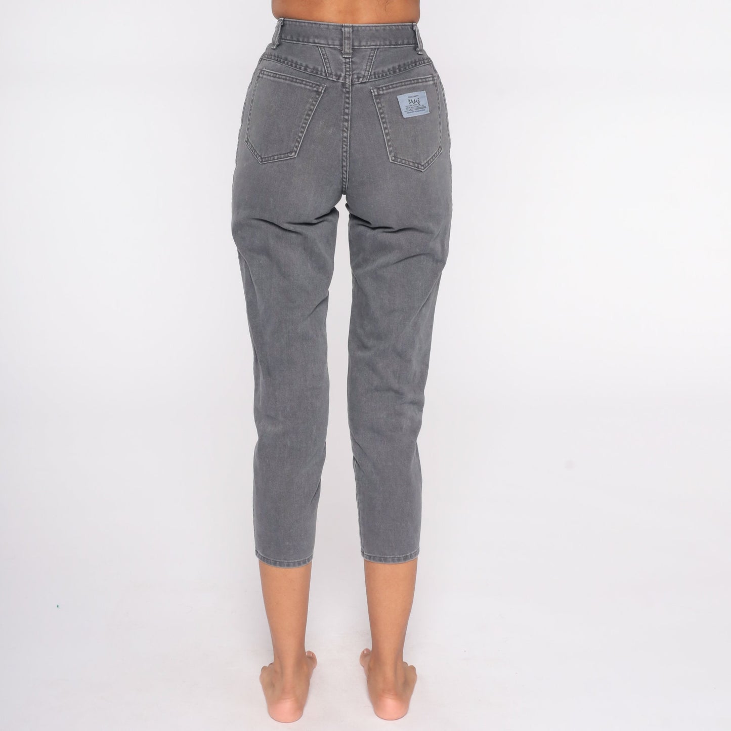 90s High Waist Skinny Ankle Jeans Charcoal Grey Cotton XXS