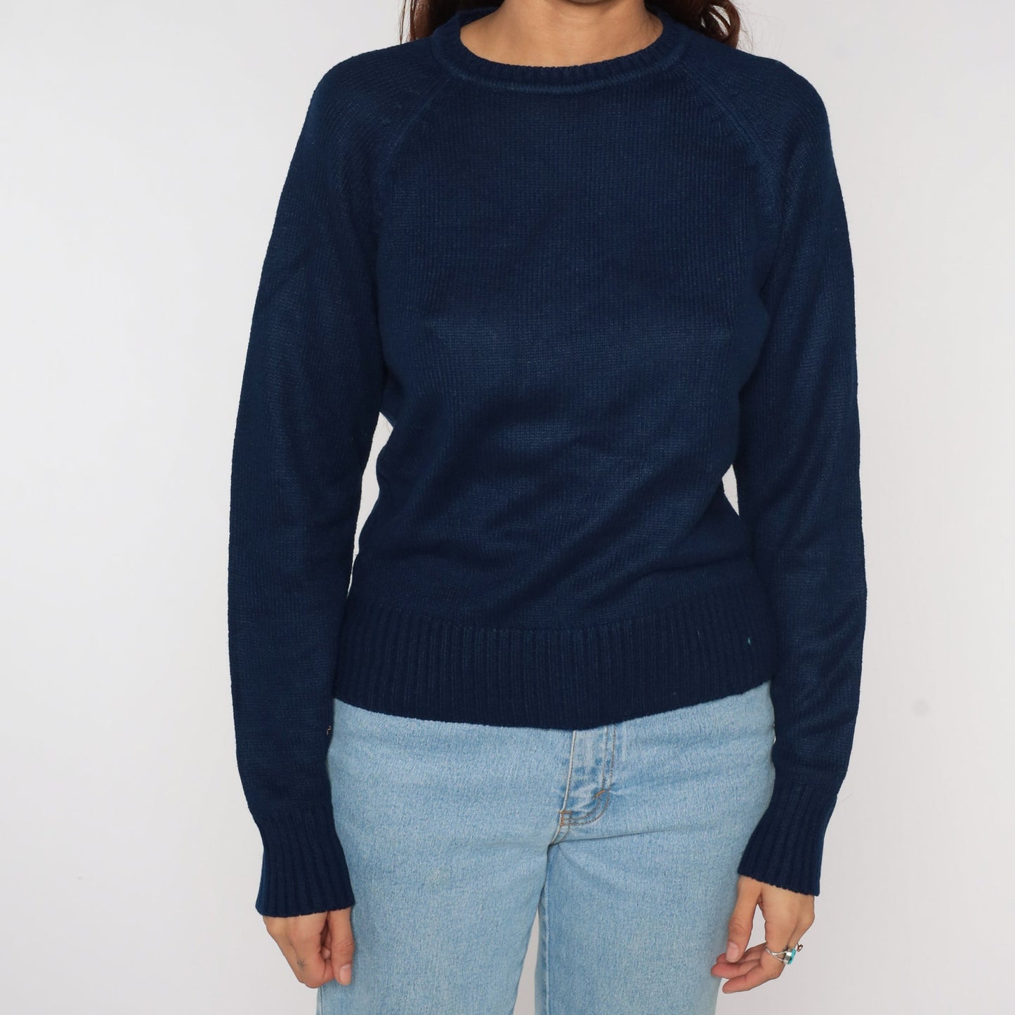 80s Navy Knit Raglan Sweater Slouchy Pullover Unisex Medium