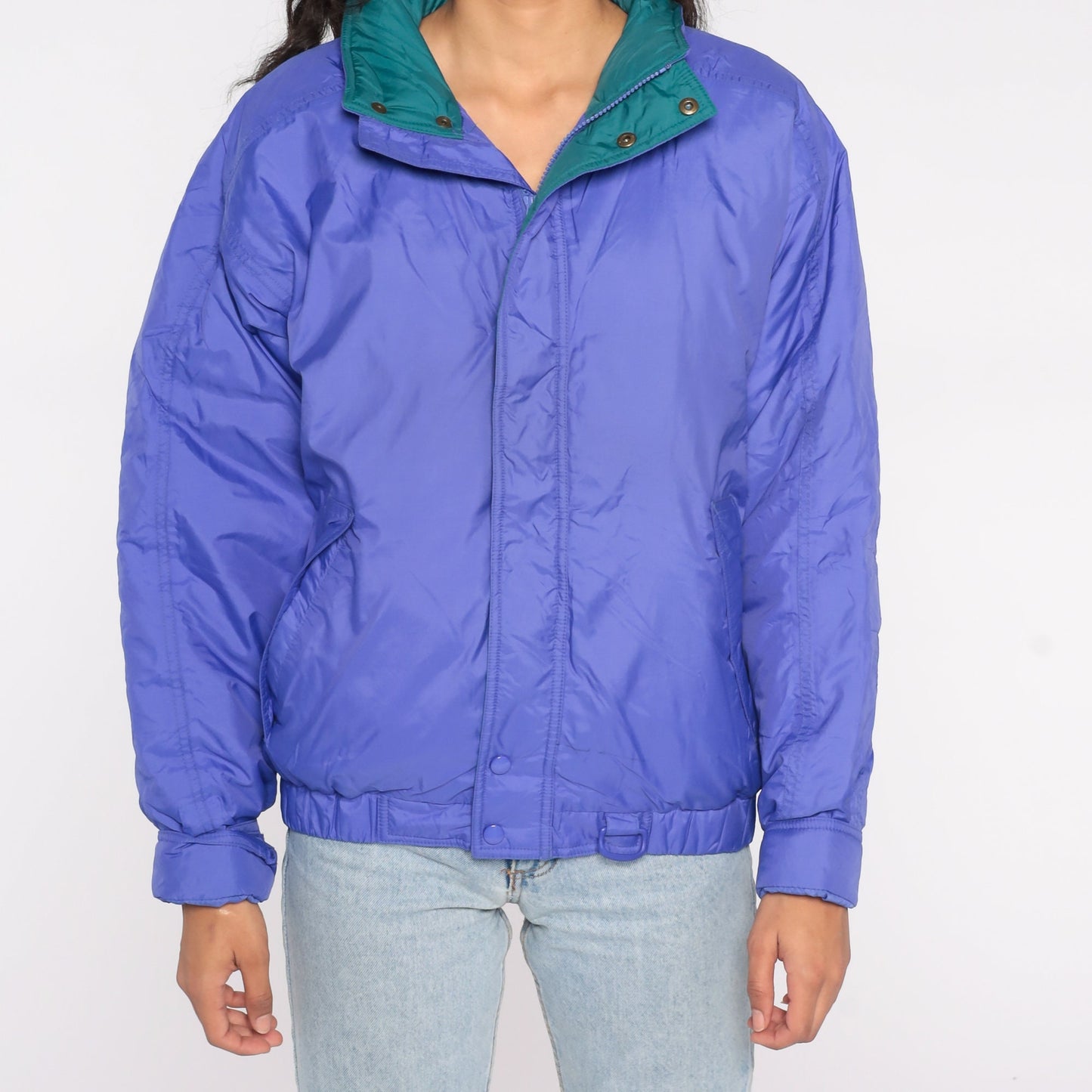 90s Eddie Bauer Purple Puffer Ski Jacket Green Trim Down Goose Large