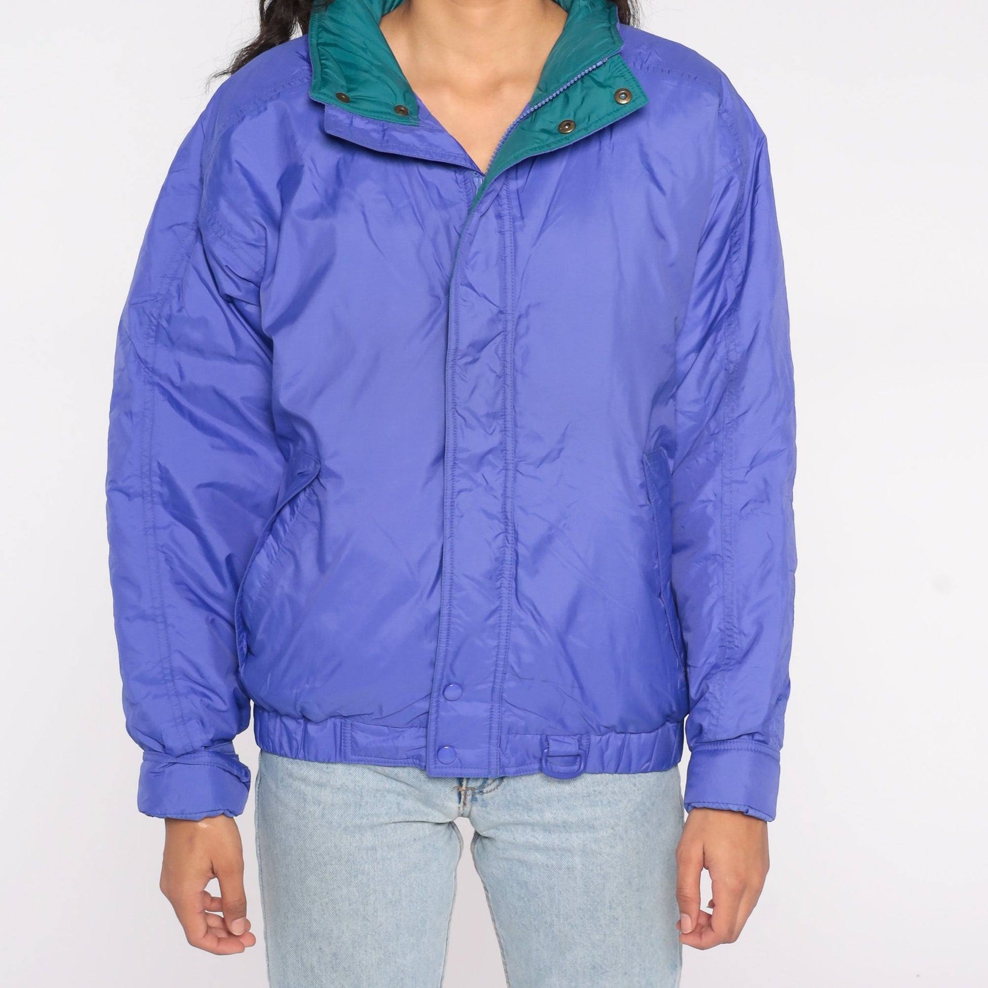 90s Eddie Bauer Purple Puffer Ski Jacket Green Trim Down Goose Large