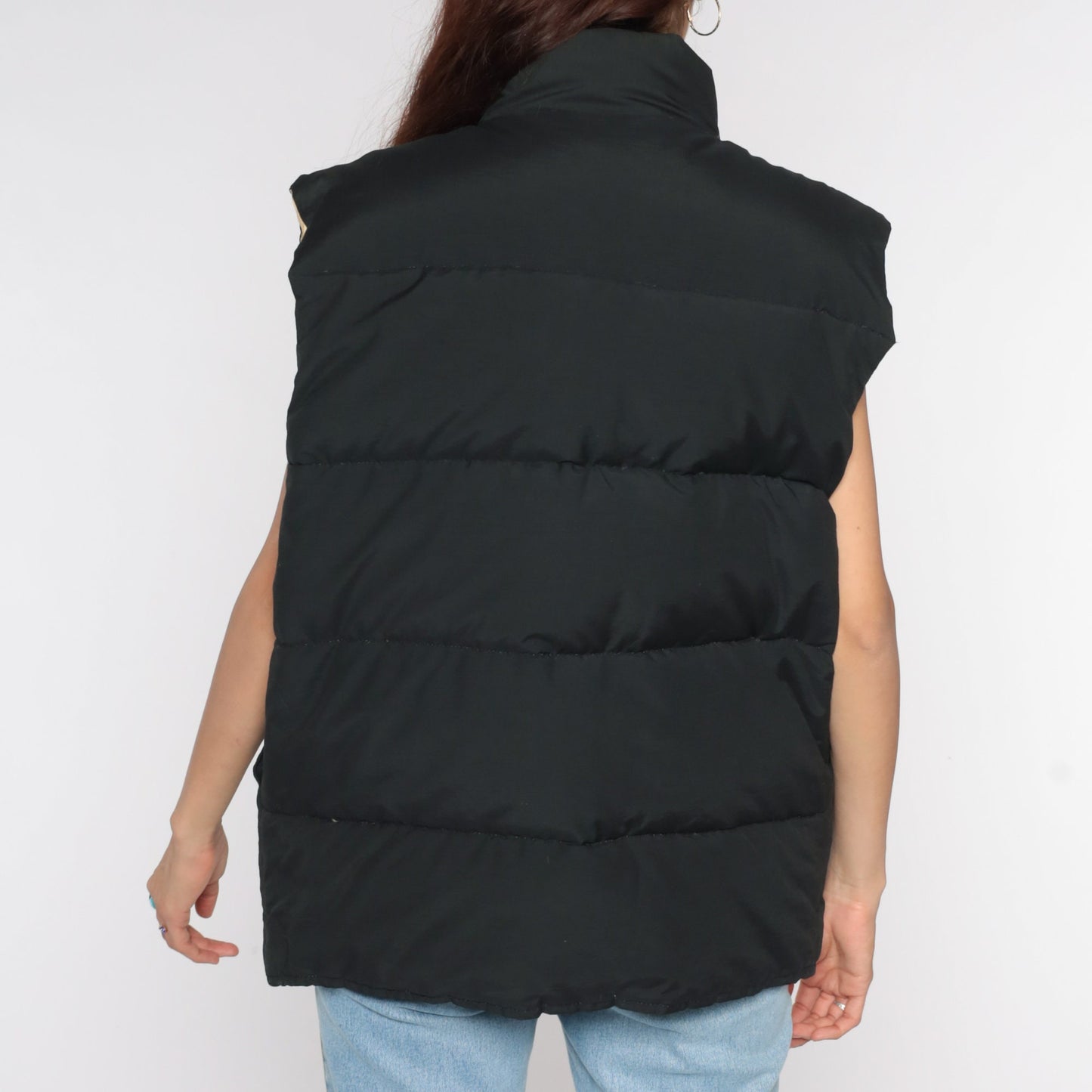 80s Golden Bear Reversible Down Puffer Vest Black Tan Men's Extra Large XL