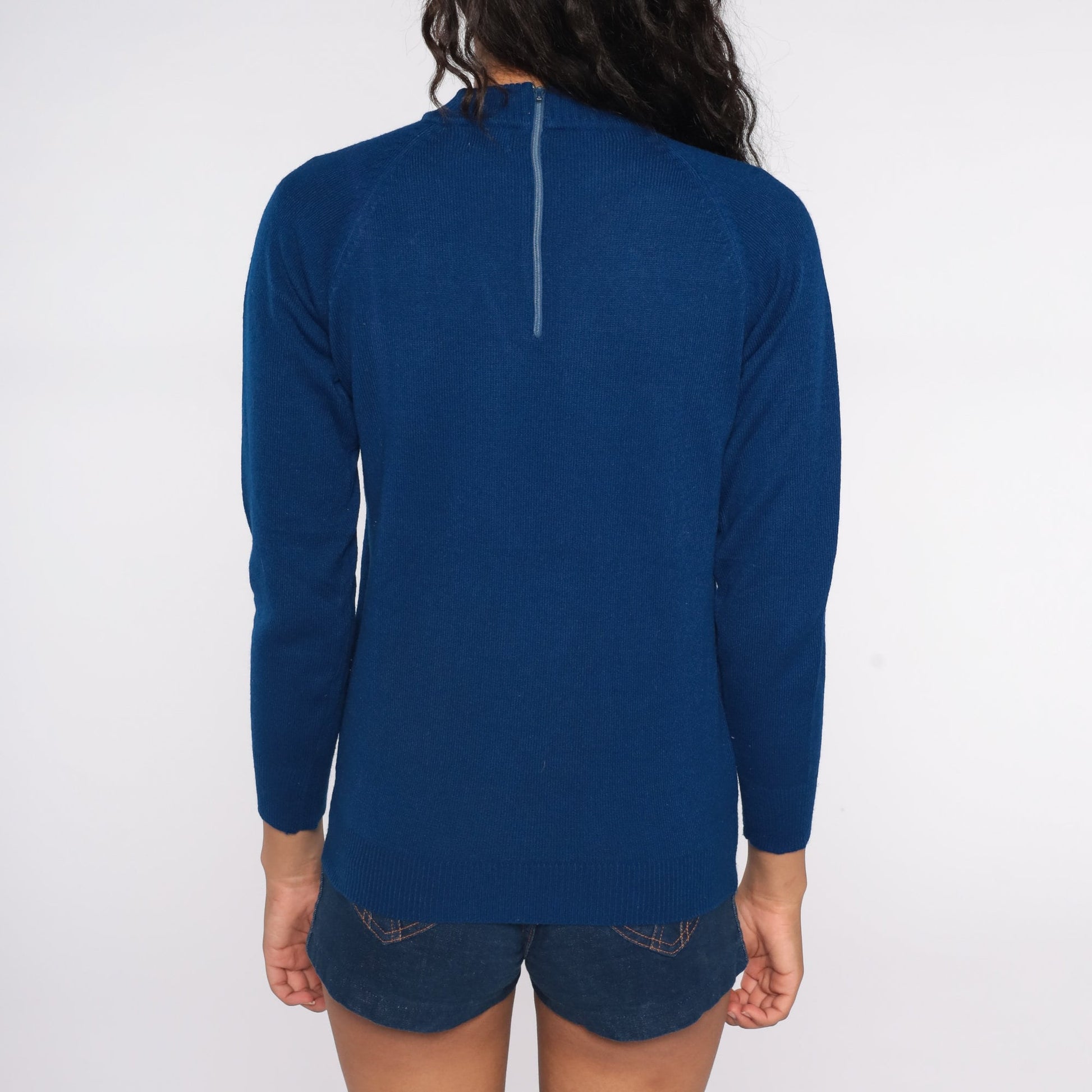 70s Navy Cable Knit Mock Neck Sweater Pullover Small S