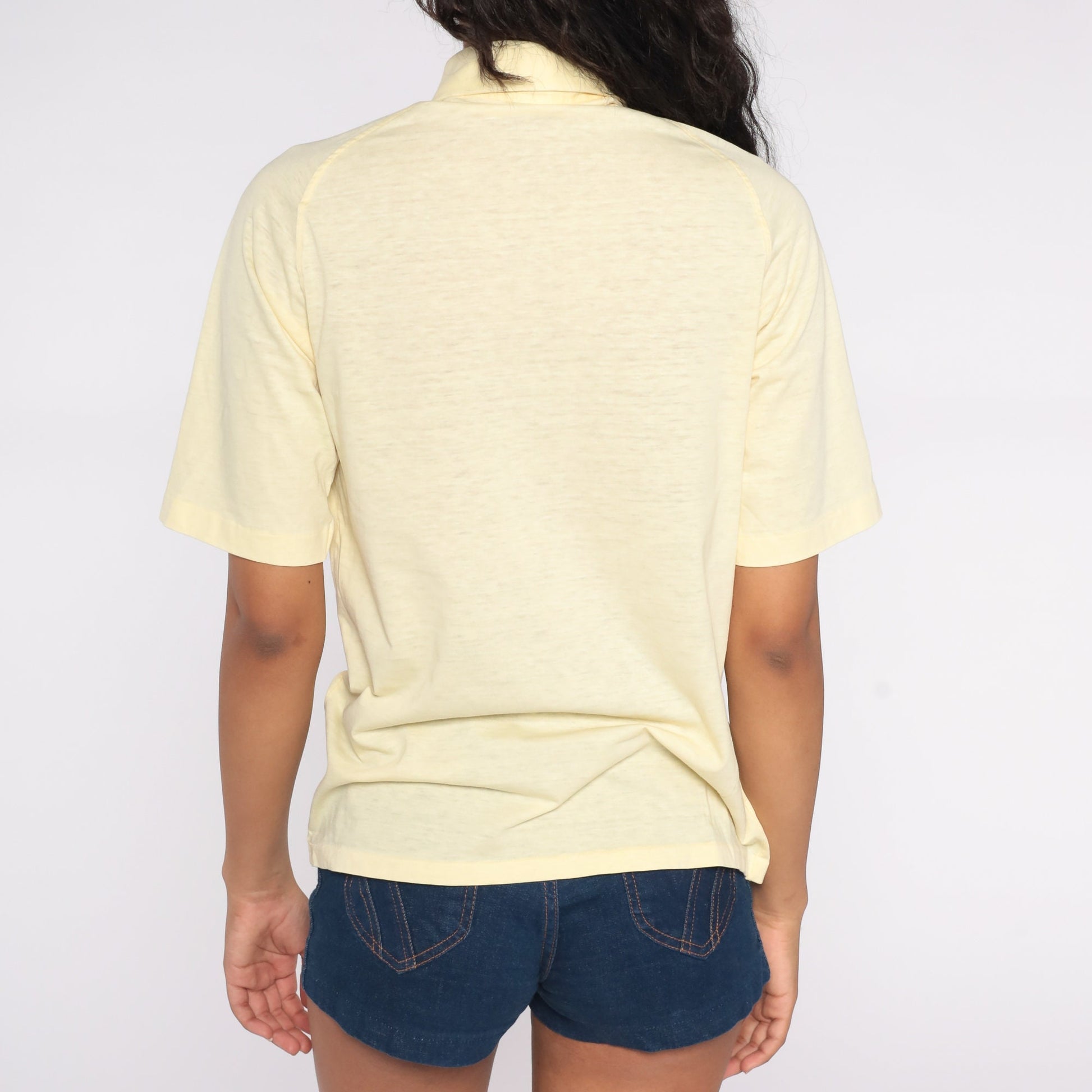 70s Munsingwear Penguin Polo Shirt Yellow Half-Button Short Sleeve Small