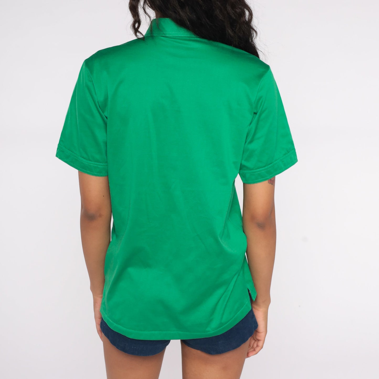 70s Green Polo Shirt Half Button Cotton Blend Short Sleeve Small