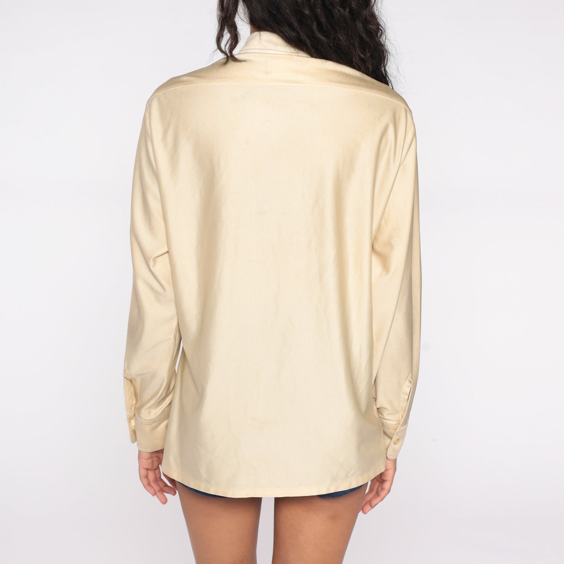 70s JC Penney Champagne Dagger Collar Button-Up Shirt Long Sleeve Medium