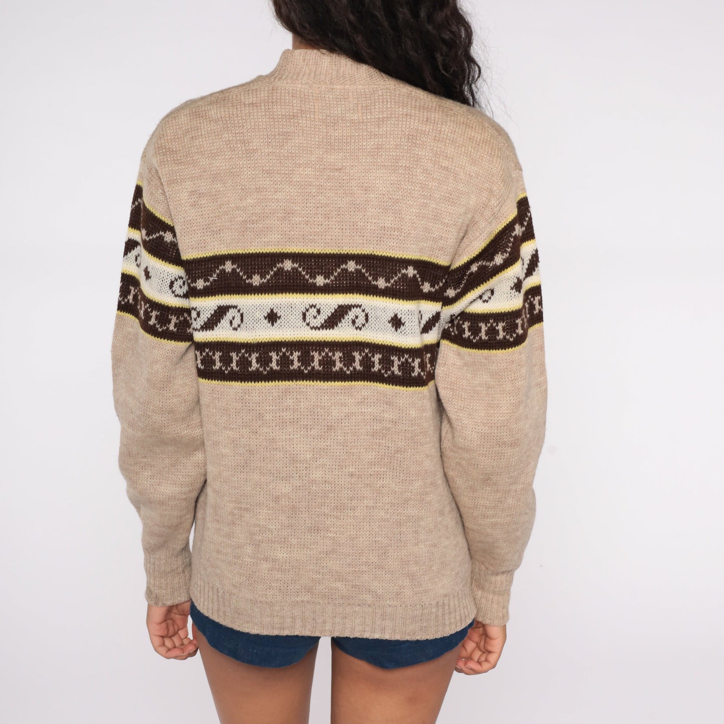 70s Brown Wool Cardigan Virgin Wool Button-Up Knit Sweater Large L