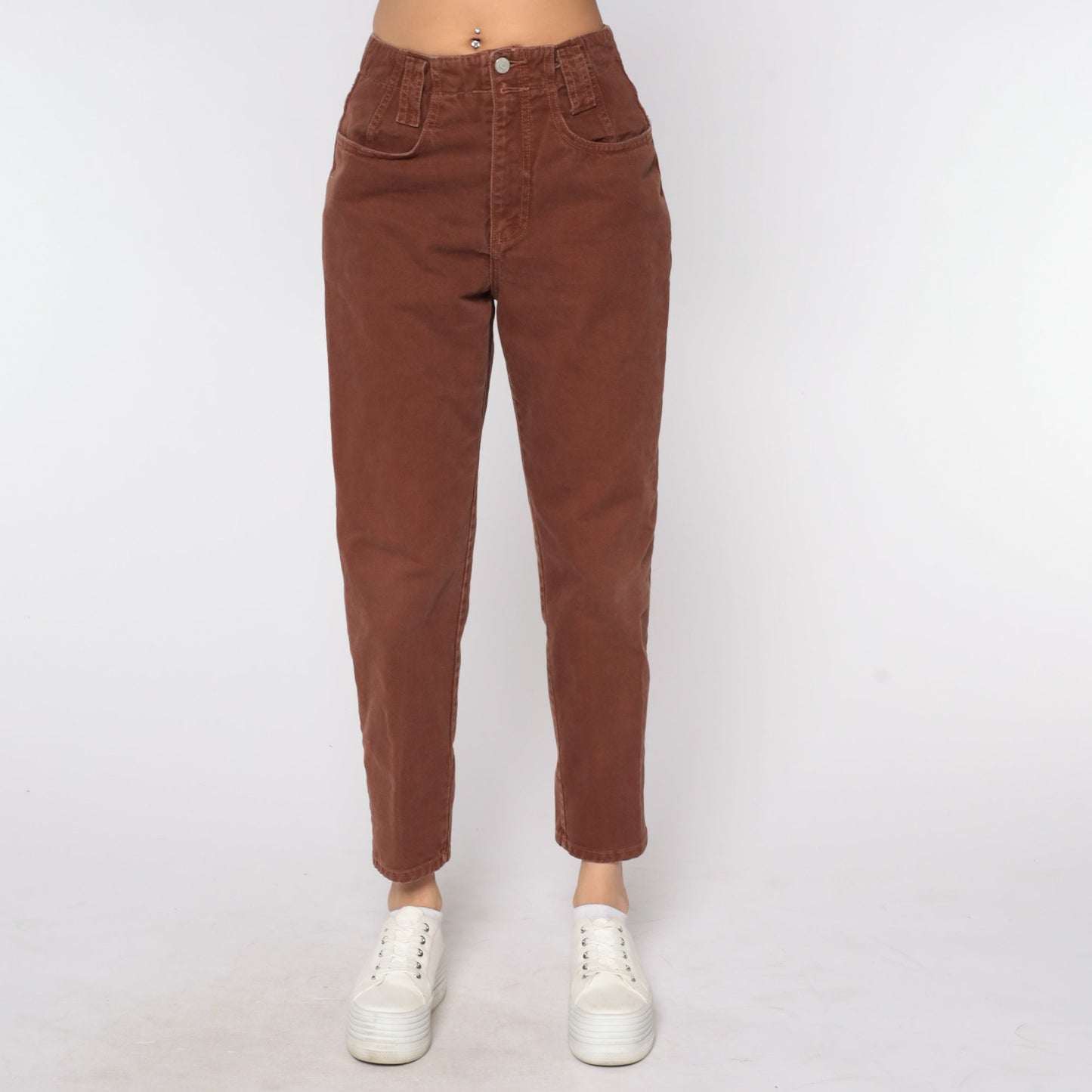 80s Brown High-Waist Tapered Jeans Denim Pants Medium 29