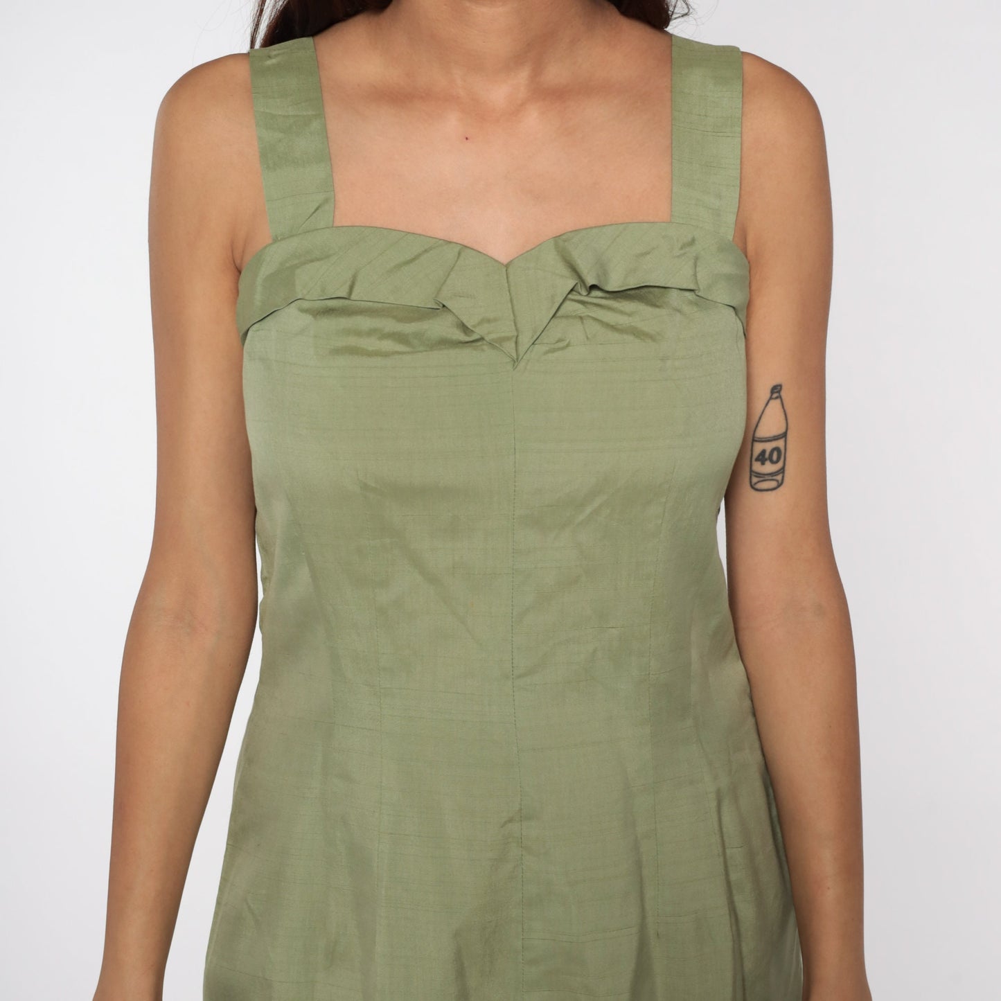 1950s Avocado Green Pencil Dress Sleeveless Tank Sheath Midi Large