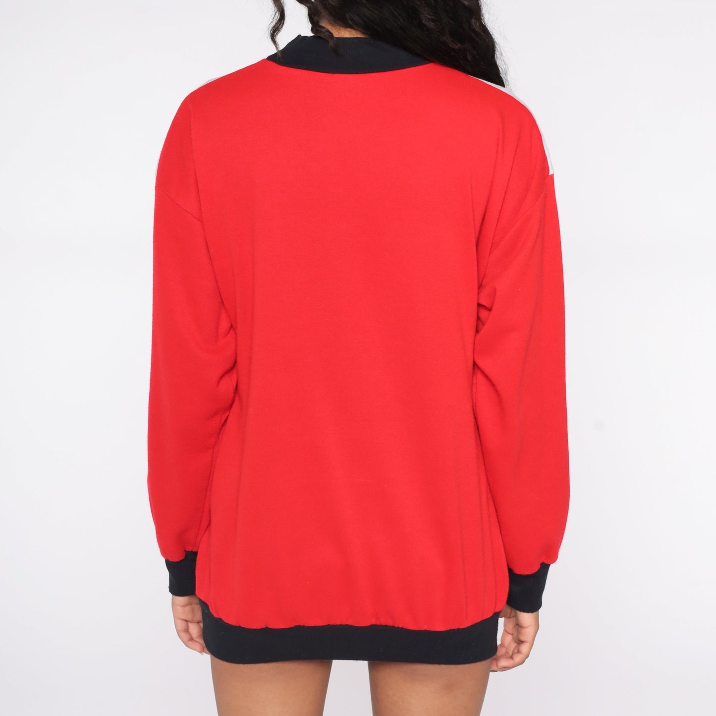 80s Floral Color Block Sweatshirt Red White Black Graphic Crewneck Large