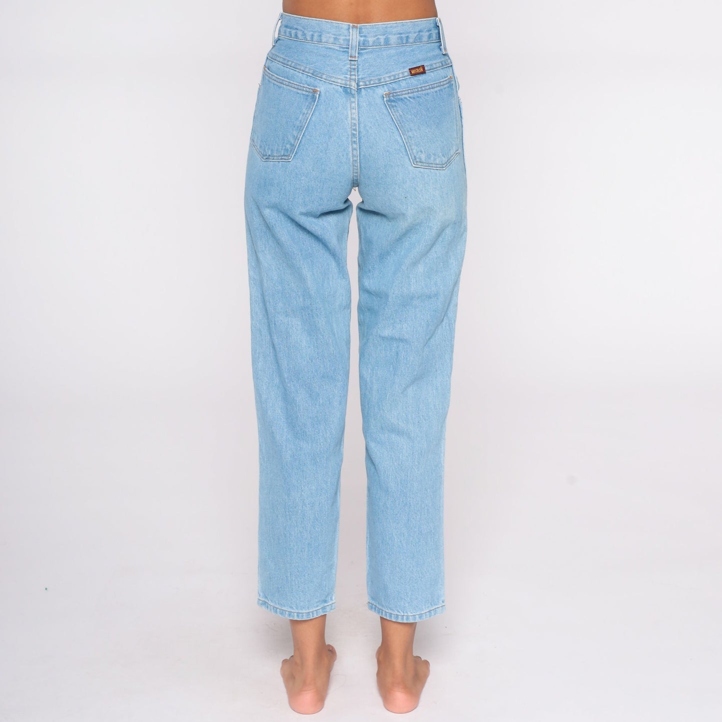 80s High Waist Mom Jeans Light Wash Denim Tapered Rustler Small