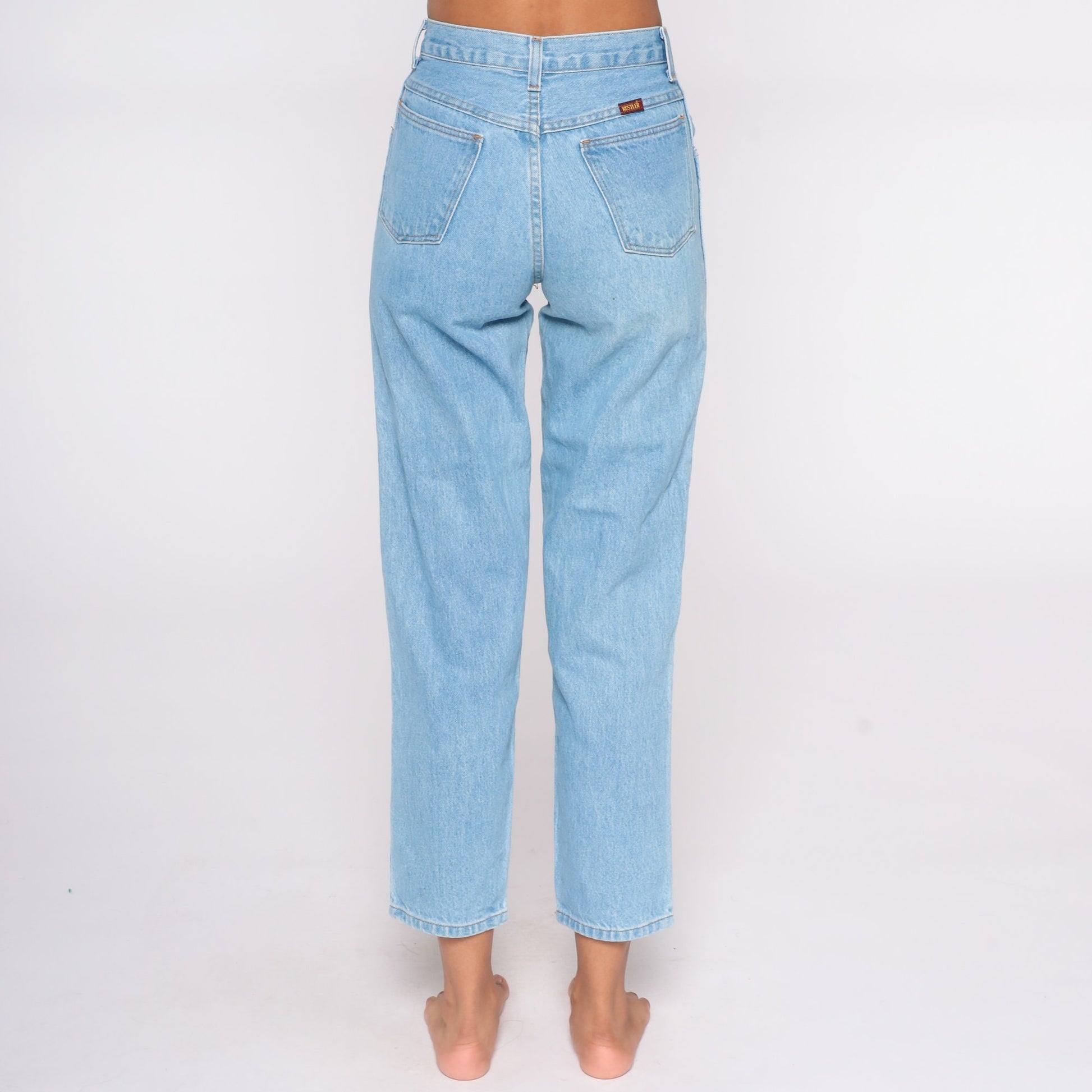80s High Waist Mom Jeans Light Wash Denim Tapered Rustler Small