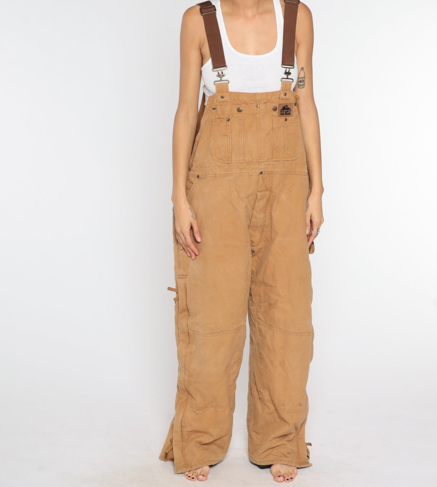 90s Old Mill Quilted Cotton Overalls Brown Workwear Bib Dungarees Large